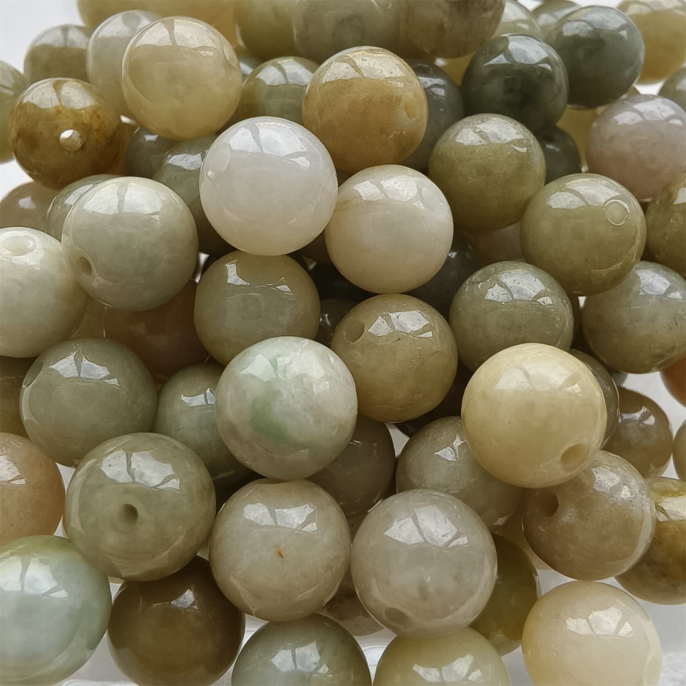 DDP 25pcs 8mm Natural Certificated Yellow Burmese Jadeite Round Beads
