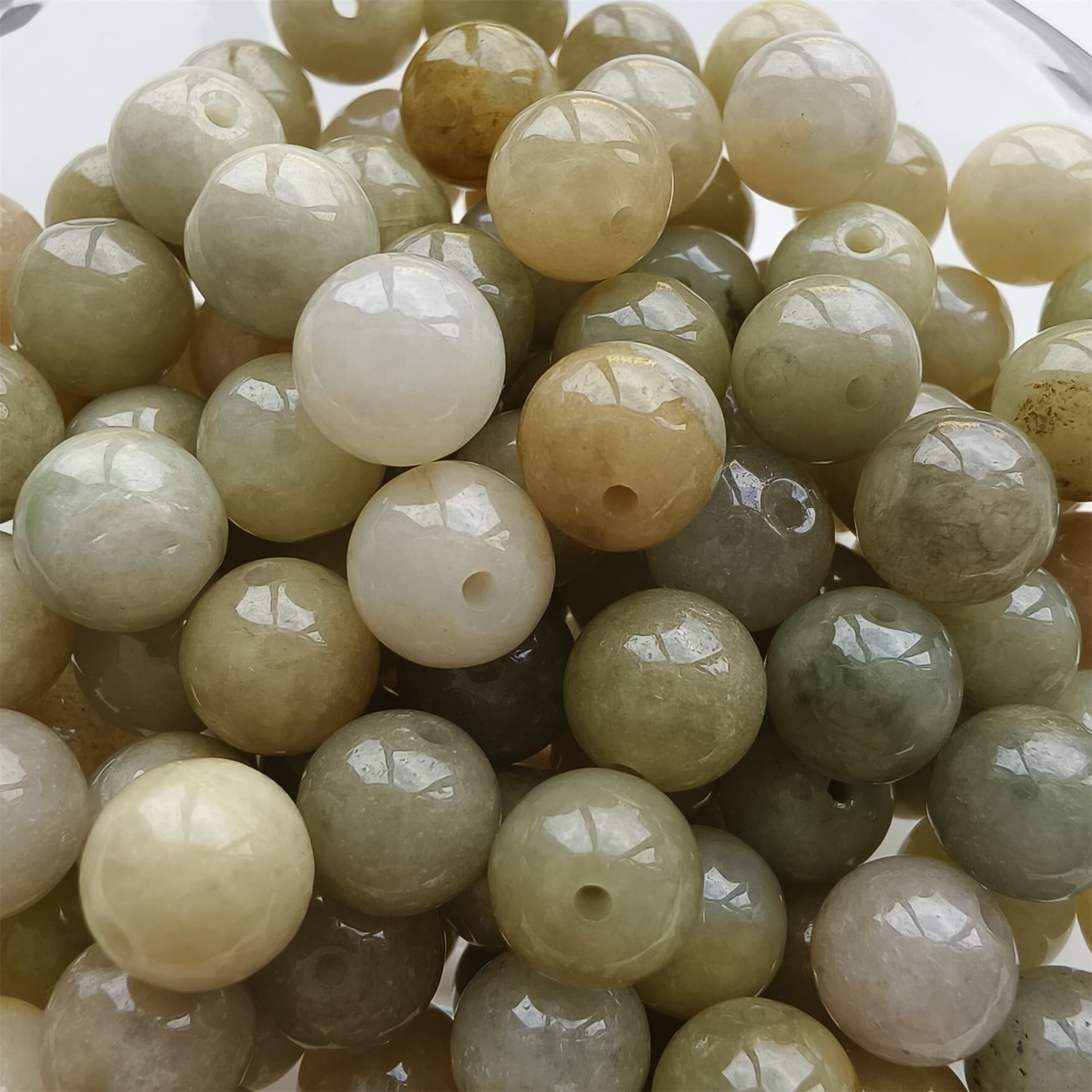 DDP 25pcs 8mm Natural Certificated Yellow Burmese Jadeite Round Beads