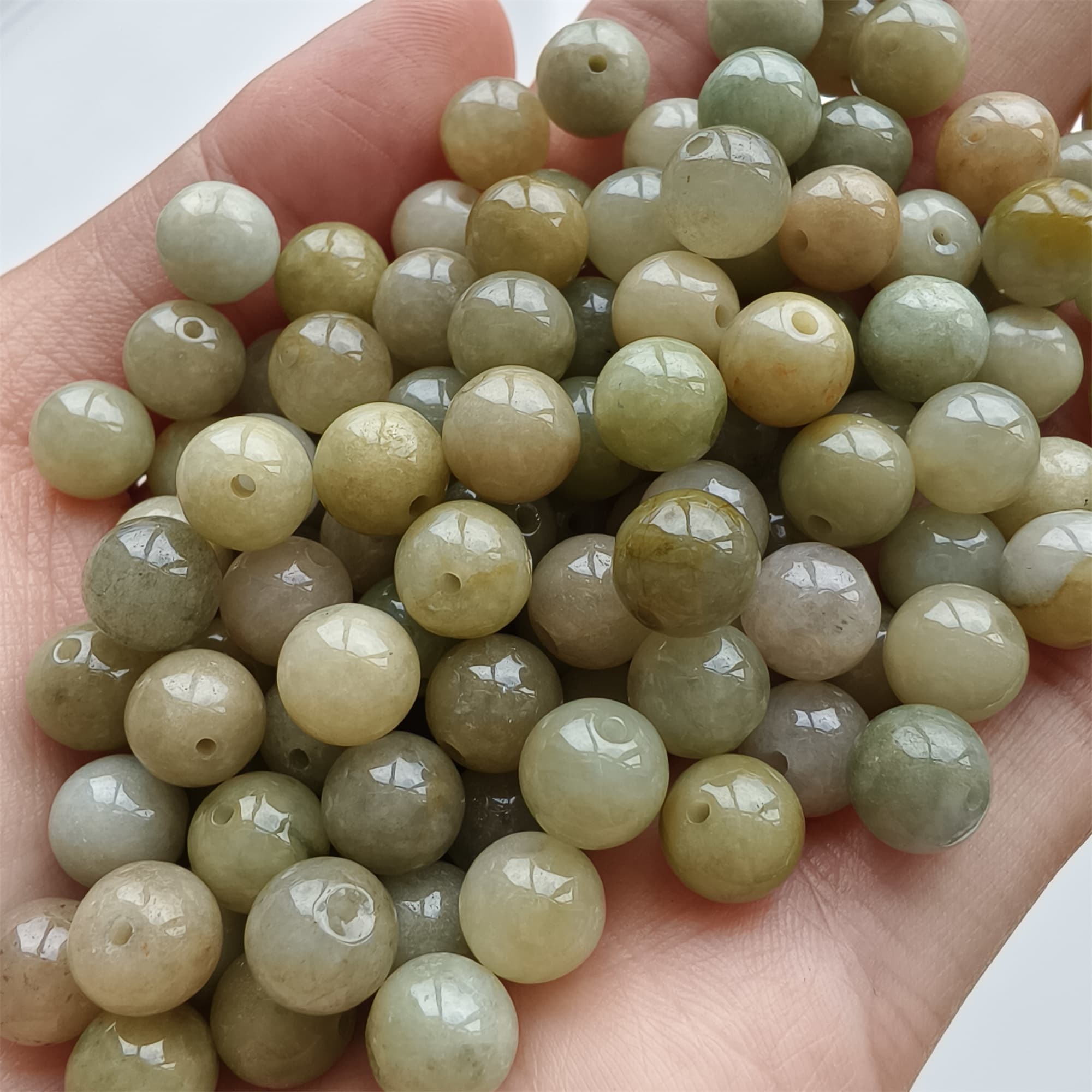 DDP 25pcs 8mm Natural Certificated Yellow Burmese Jadeite Round Beads