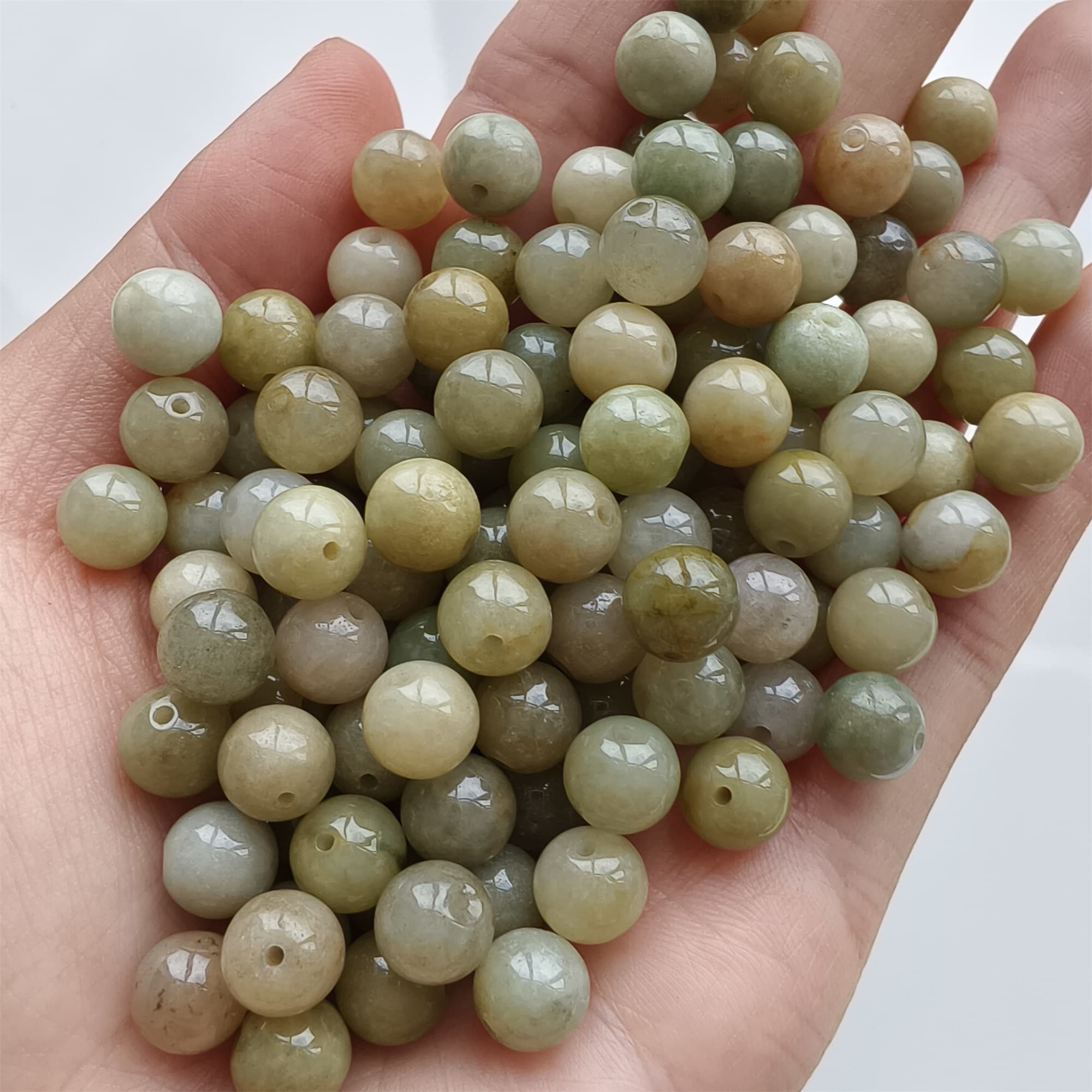 DDP 25pcs 8mm Natural Certificated Yellow Burmese Jadeite Round Beads