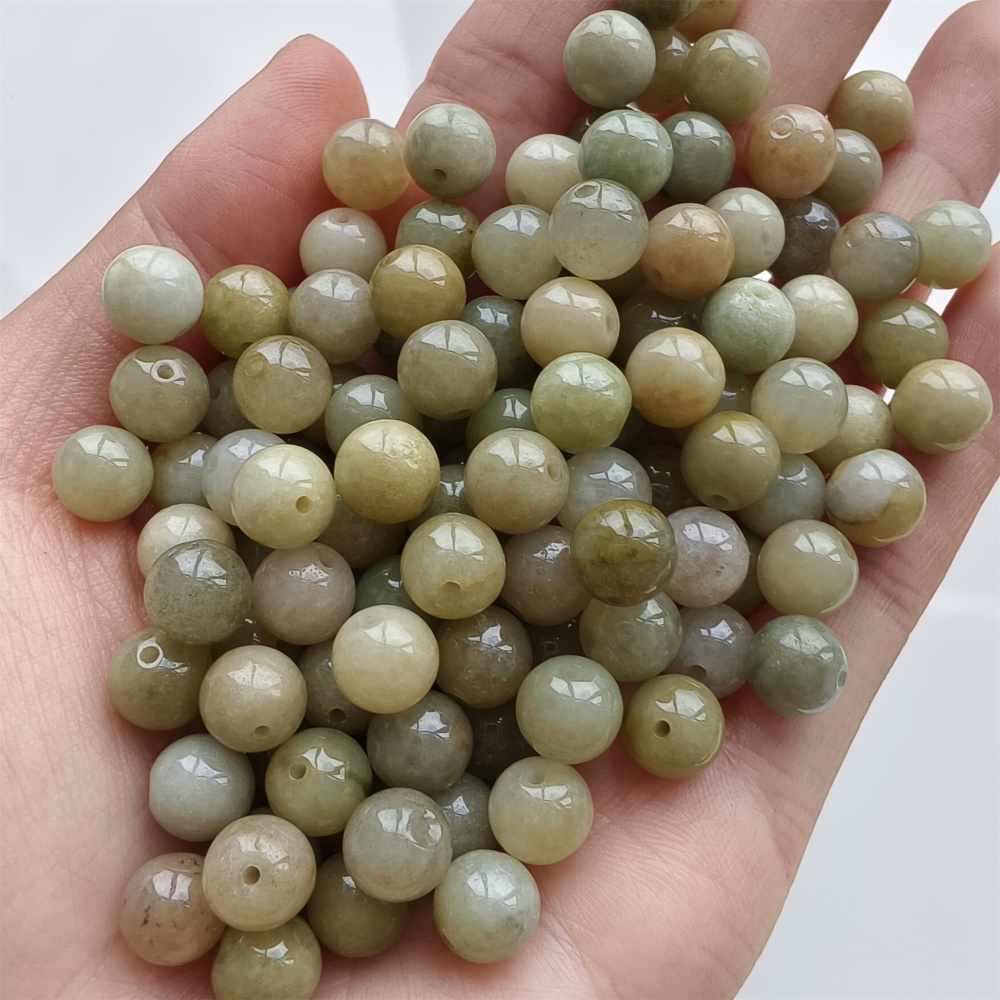 DDP 25pcs 8mm Natural Certificated Yellow Burmese Jadeite Round Beads