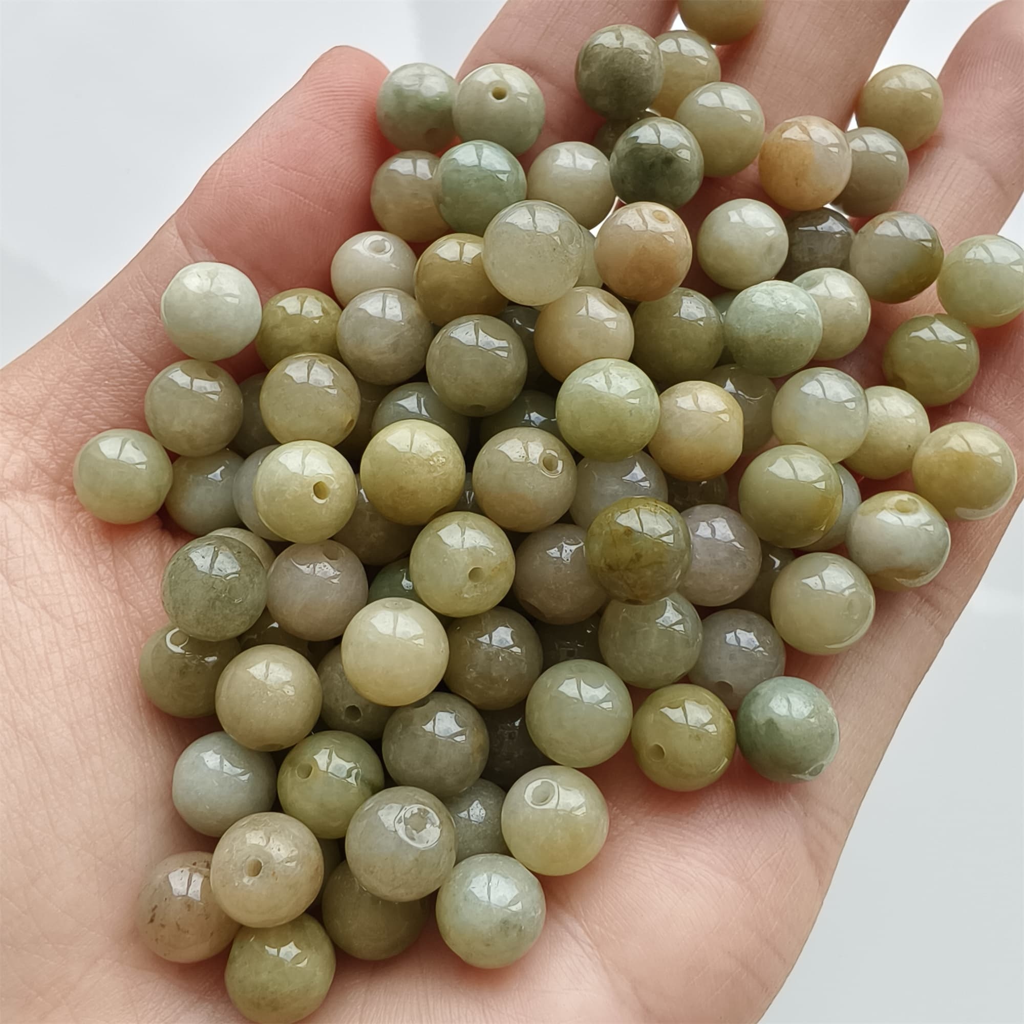 DDP 25pcs 8mm Natural Certificated Yellow Burmese Jadeite Round Beads