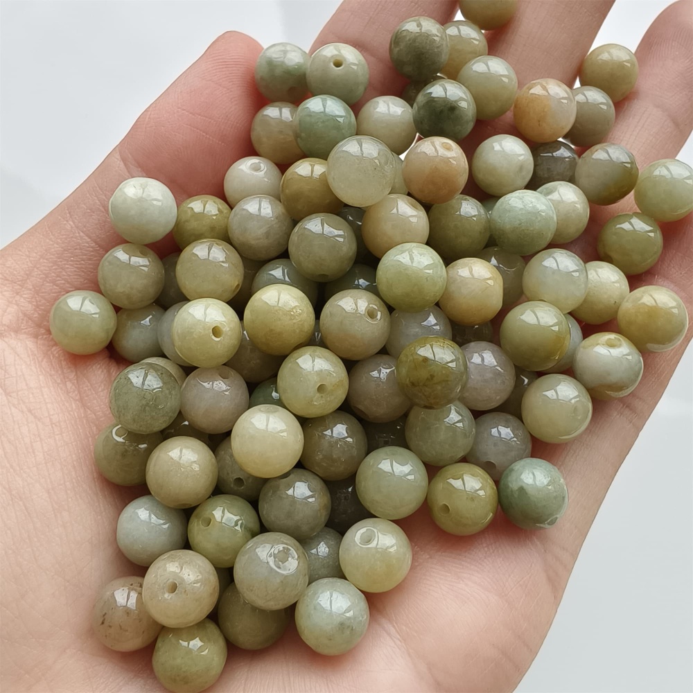 DDP 25pcs 8mm Natural Certificated Yellow Burmese Jadeite Round Beads