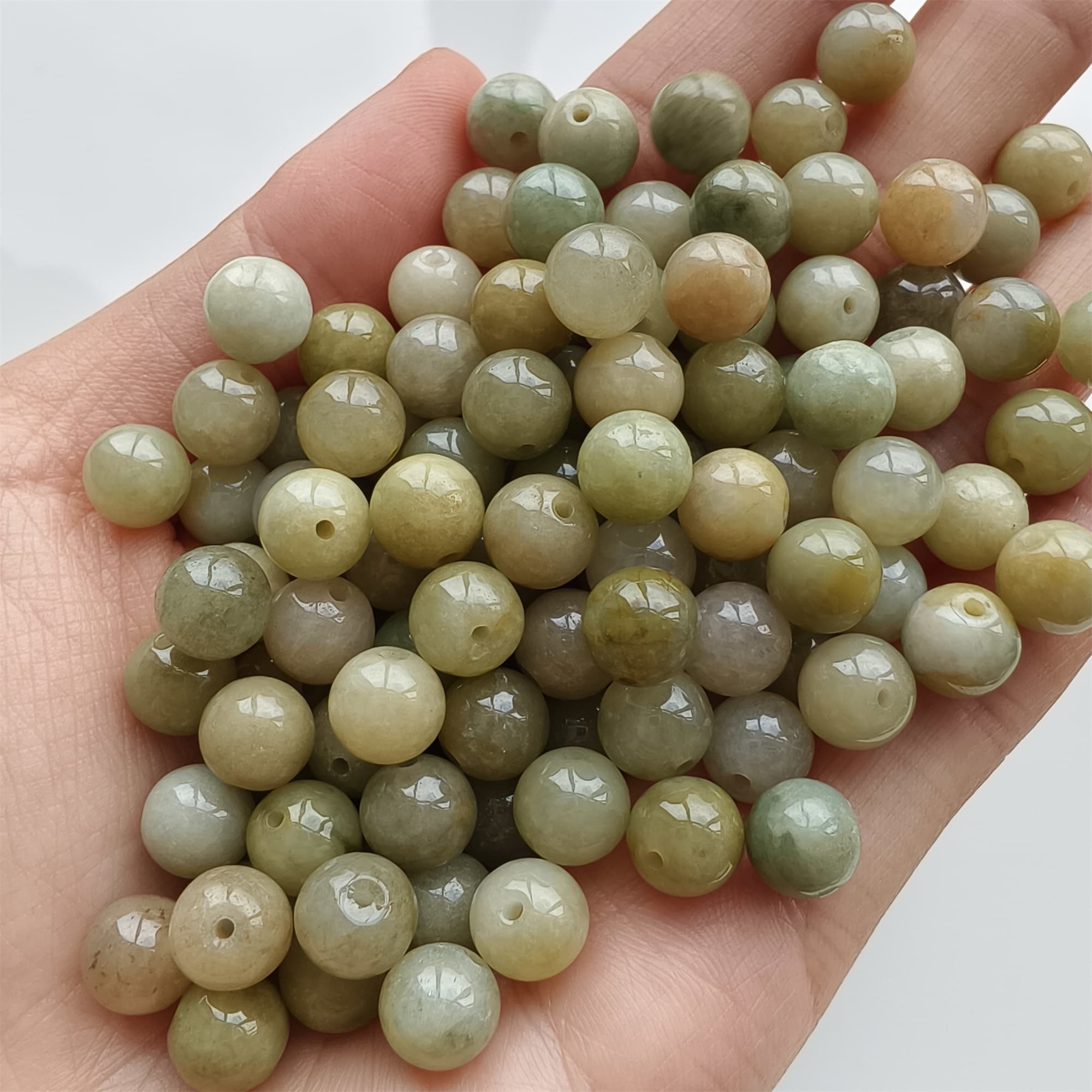 DDP 25pcs 8mm Natural Certificated Yellow Burmese Jadeite Round Beads