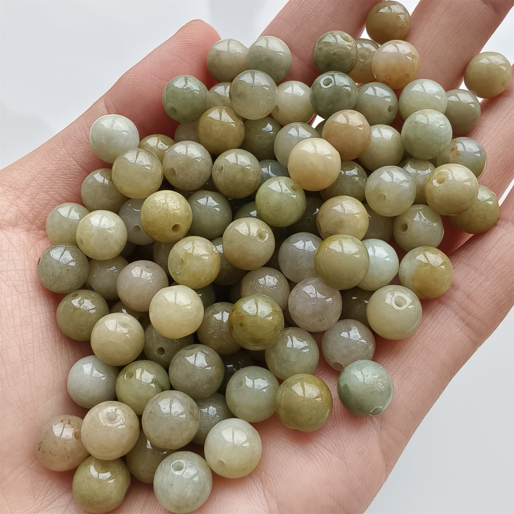 DDP 25pcs 8mm Natural Certificated Yellow Burmese Jadeite Round Beads