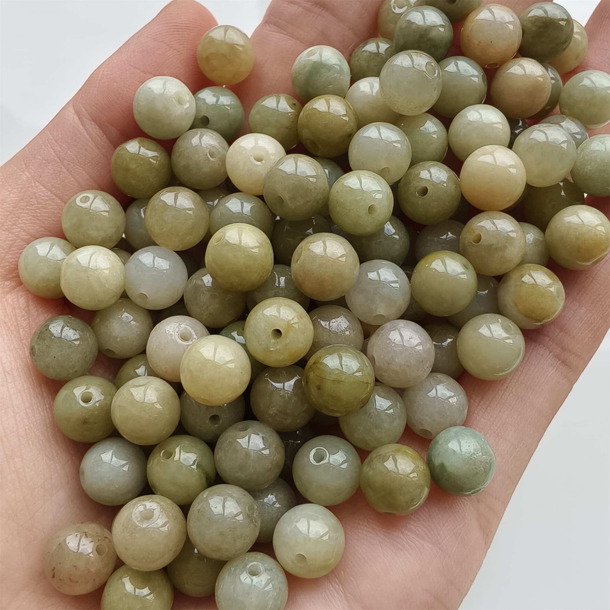 DDP 25pcs 8mm Natural Certificated Yellow Burmese Jadeite Round Beads
