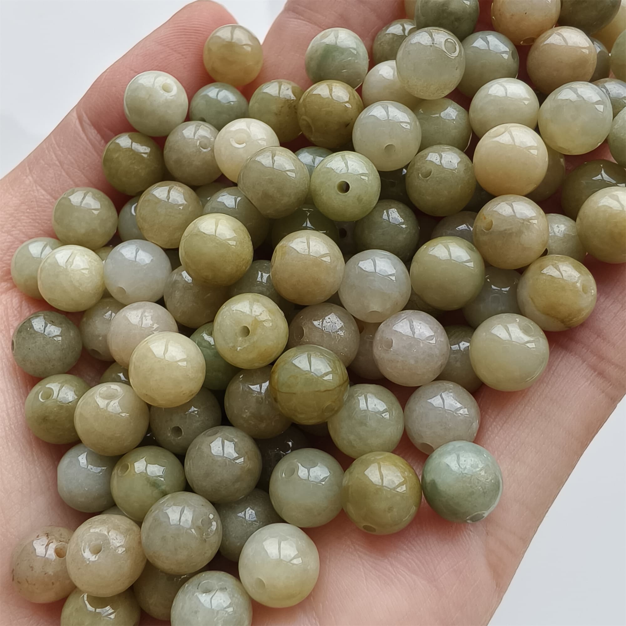 DDP 25pcs 8mm Natural Certificated Yellow Burmese Jadeite Round Beads