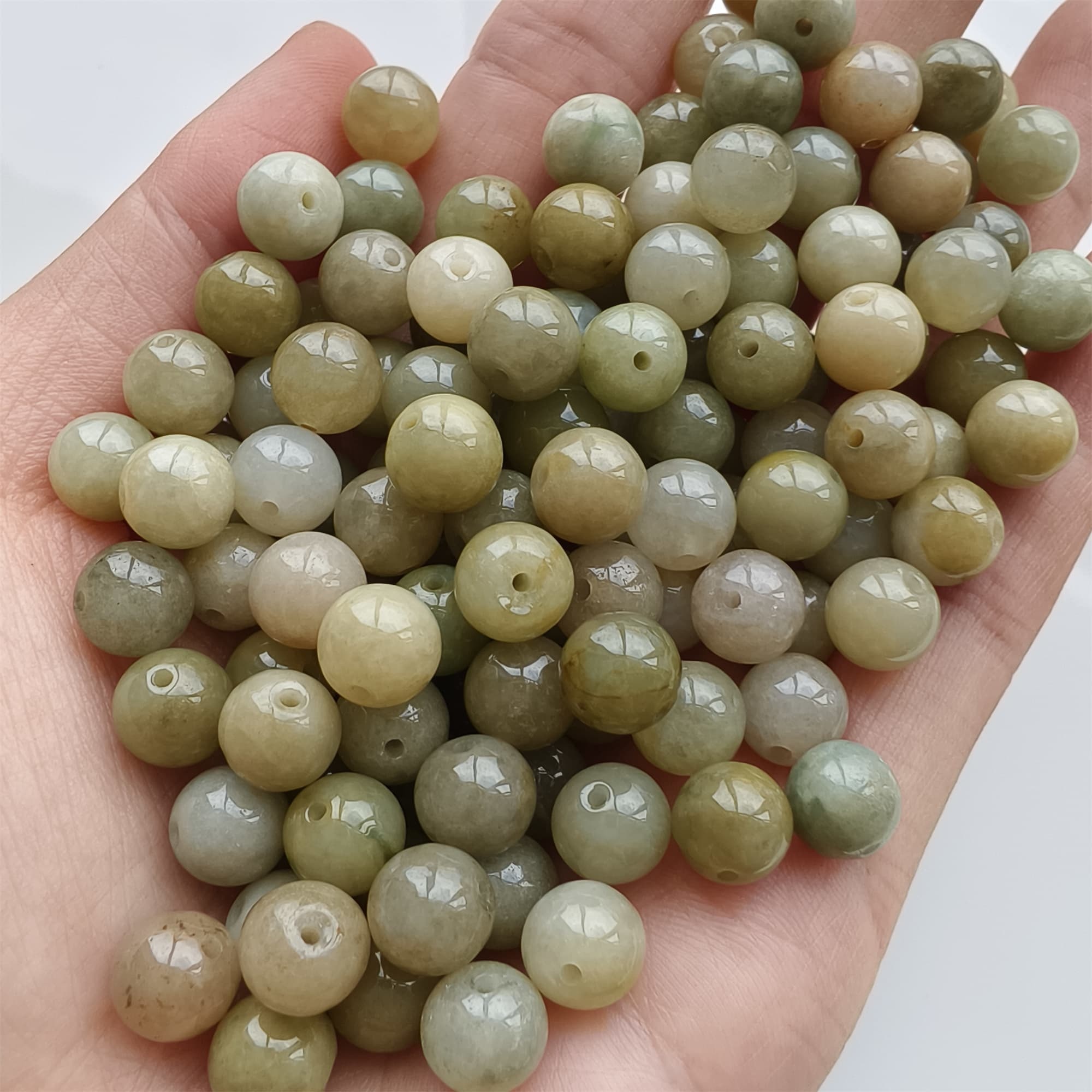 DDP 25pcs 8mm Natural Certificated Yellow Burmese Jadeite Round Beads