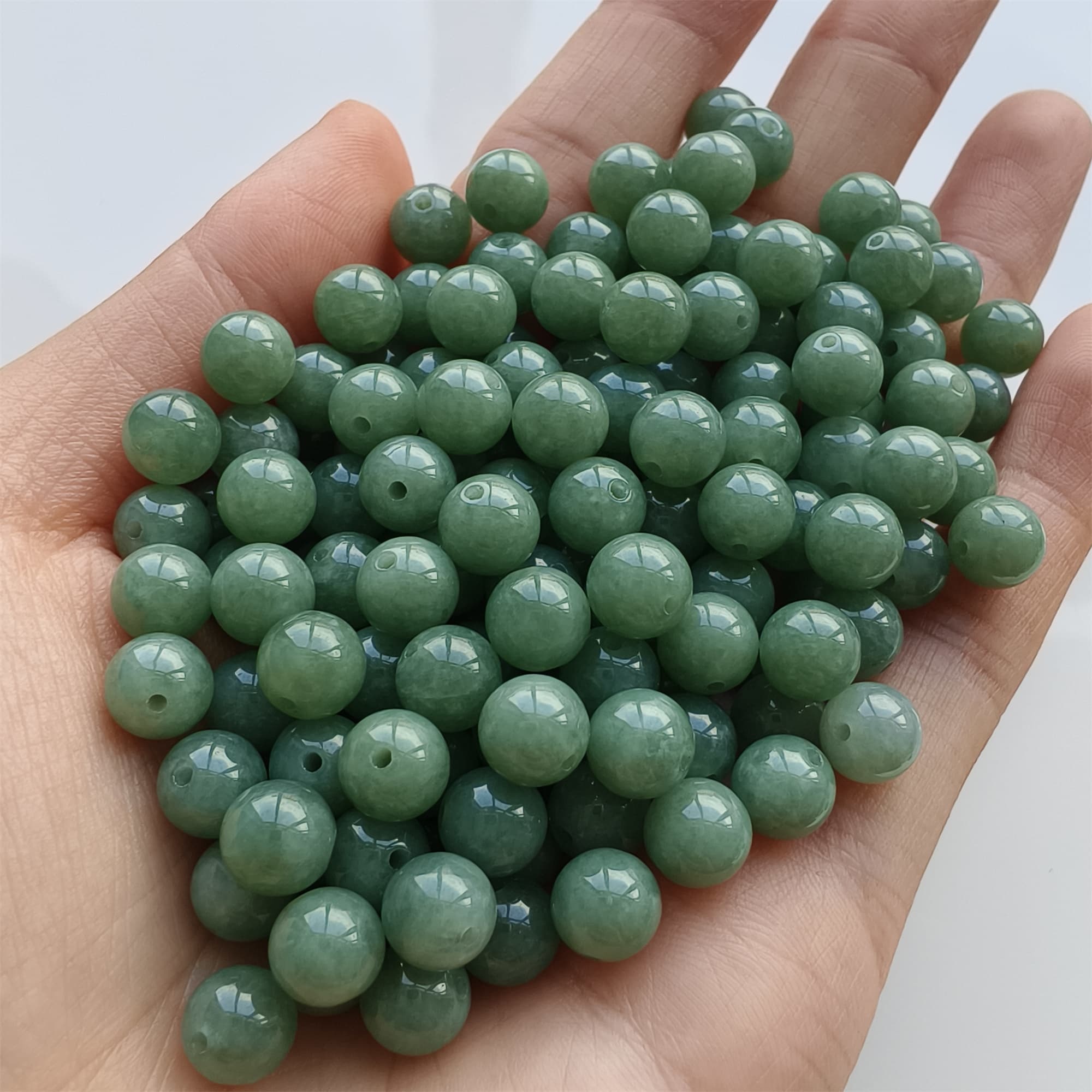 DDP 25pcs 7mm Natural Certificated Type A Green Burmese Jadeite Round Beads
