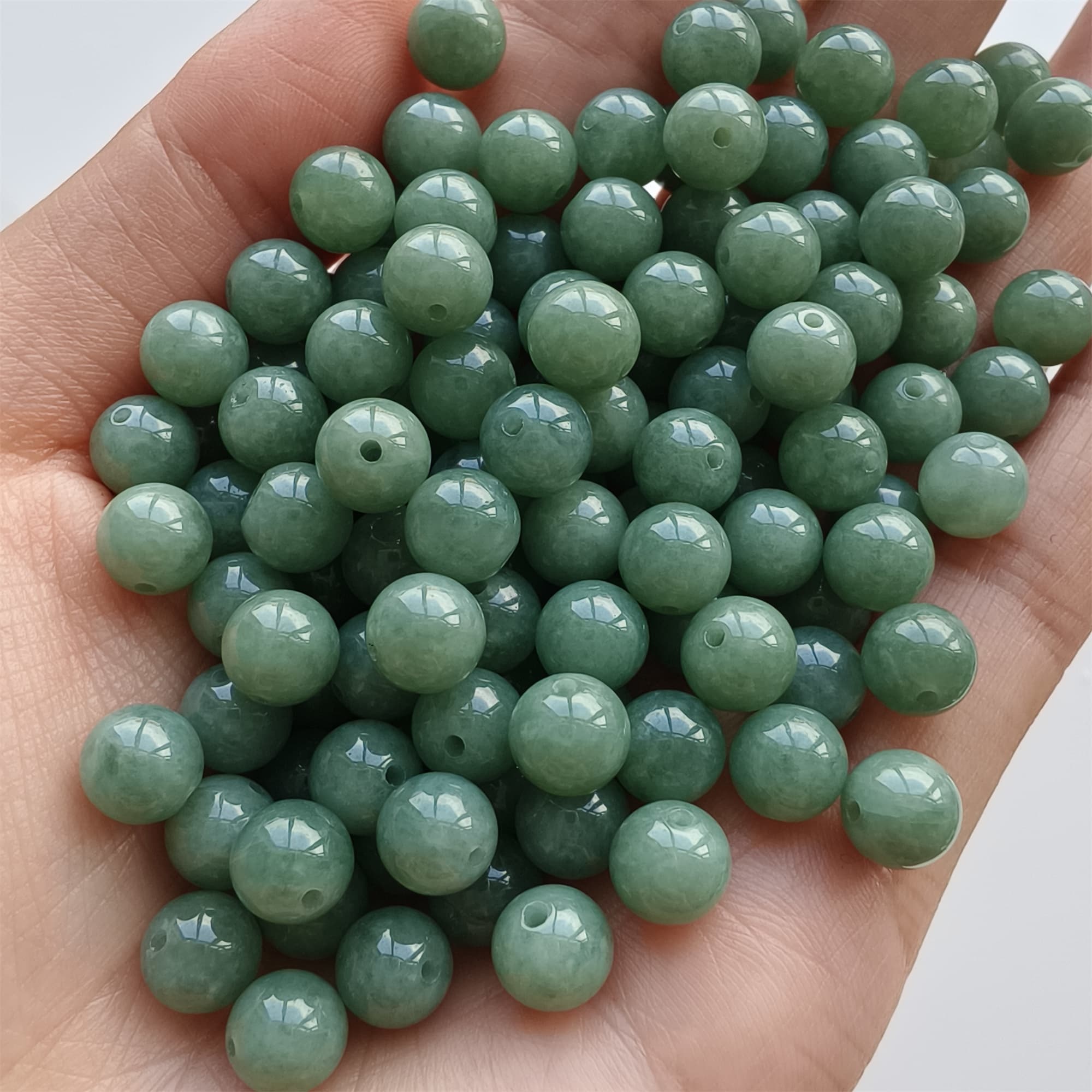 DDP 25pcs 7mm Natural Certificated Type A Green Burmese Jadeite Round Beads