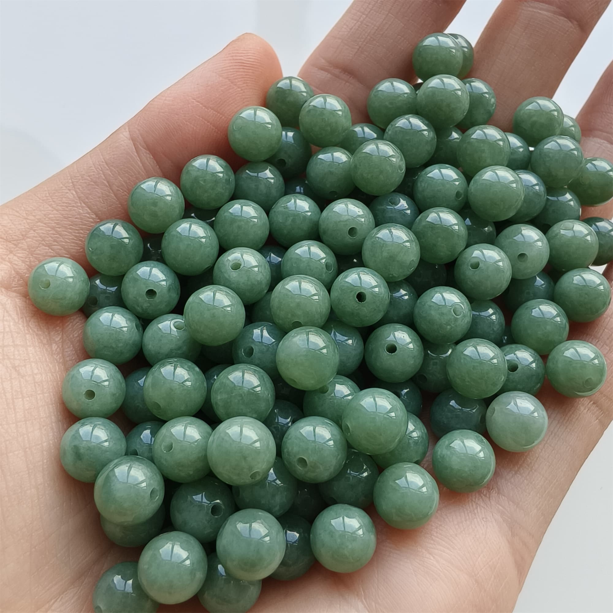DDP 25pcs 7mm Natural Certificated Type A Green Burmese Jadeite Round Beads