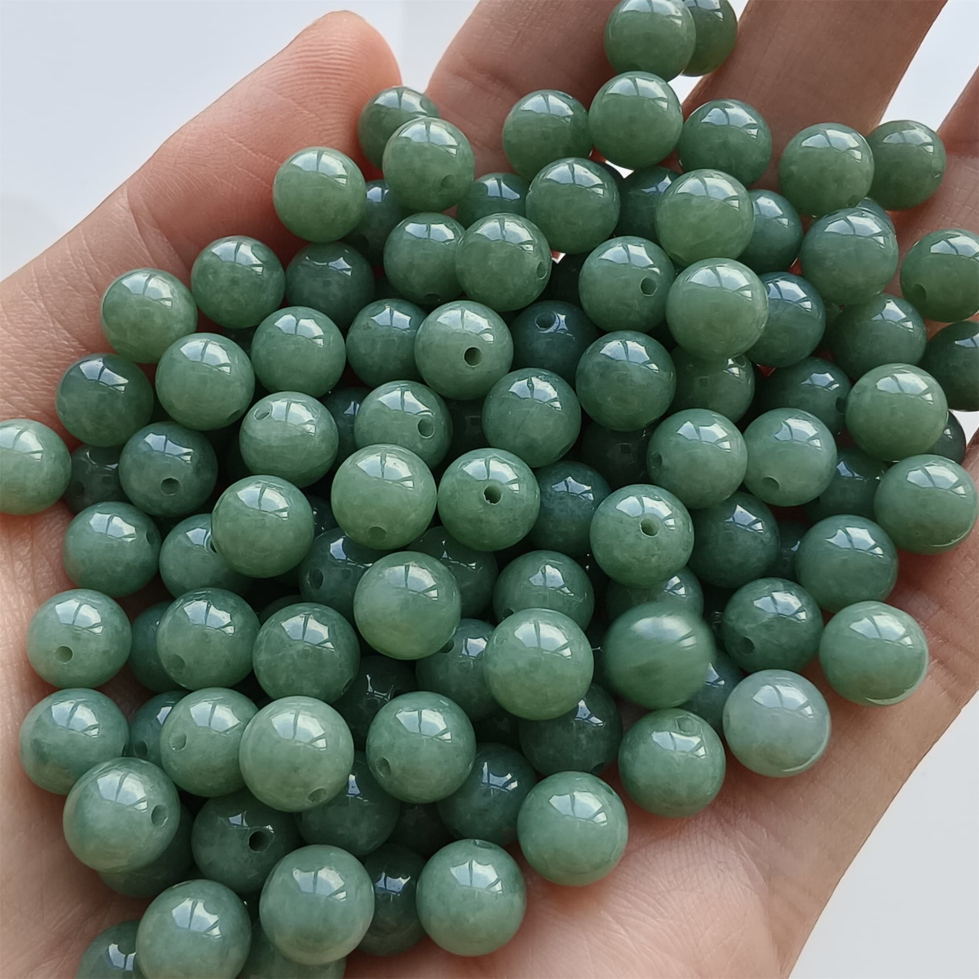 DDP 25pcs 7mm Natural Certificated Type A Green Burmese Jadeite Round Beads