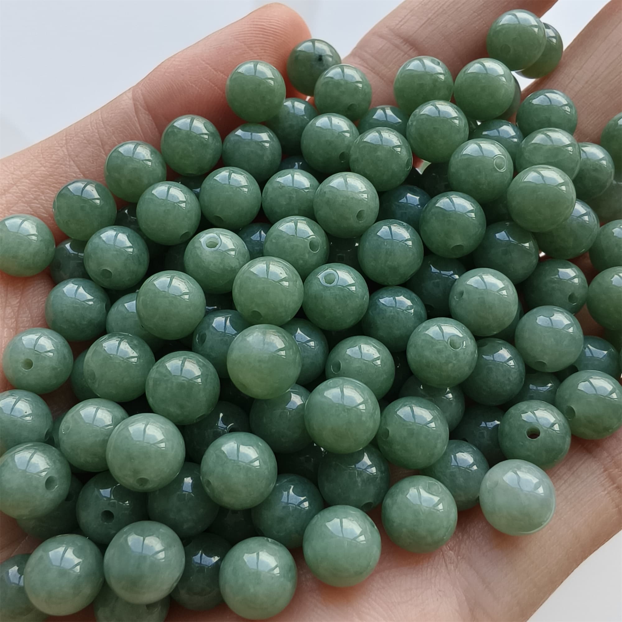 DDP 25pcs 7mm Natural Certificated Type A Green Burmese Jadeite Round Beads