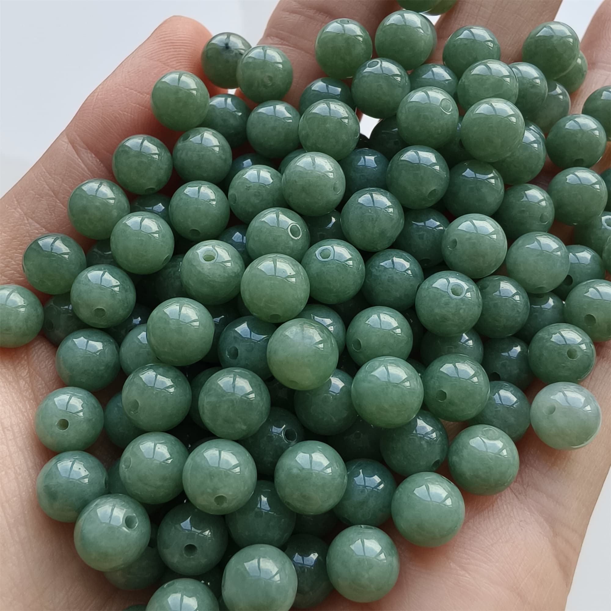 DDP 25pcs 7mm Natural Certificated Type A Green Burmese Jadeite Round Beads