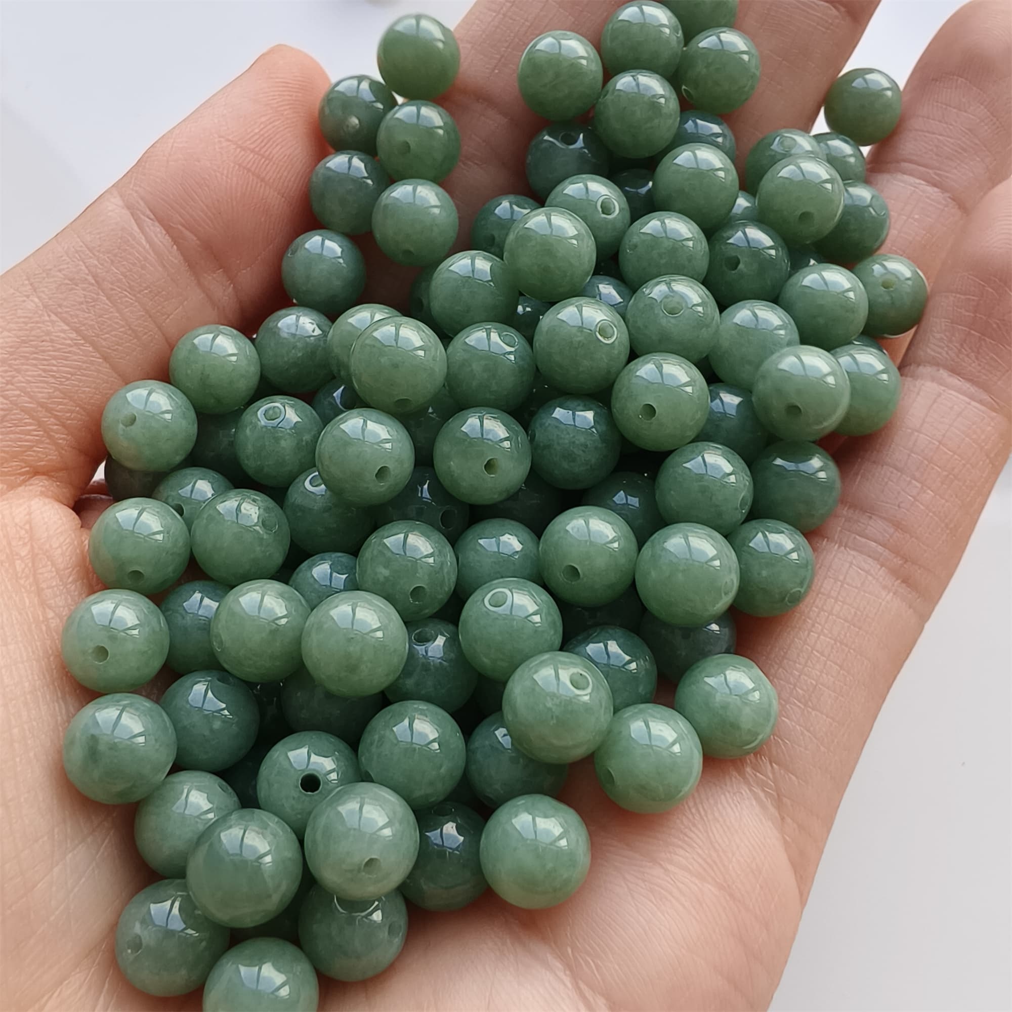 DDP 25pcs 7mm Natural Certificated Type A Green Burmese Jadeite Round Beads