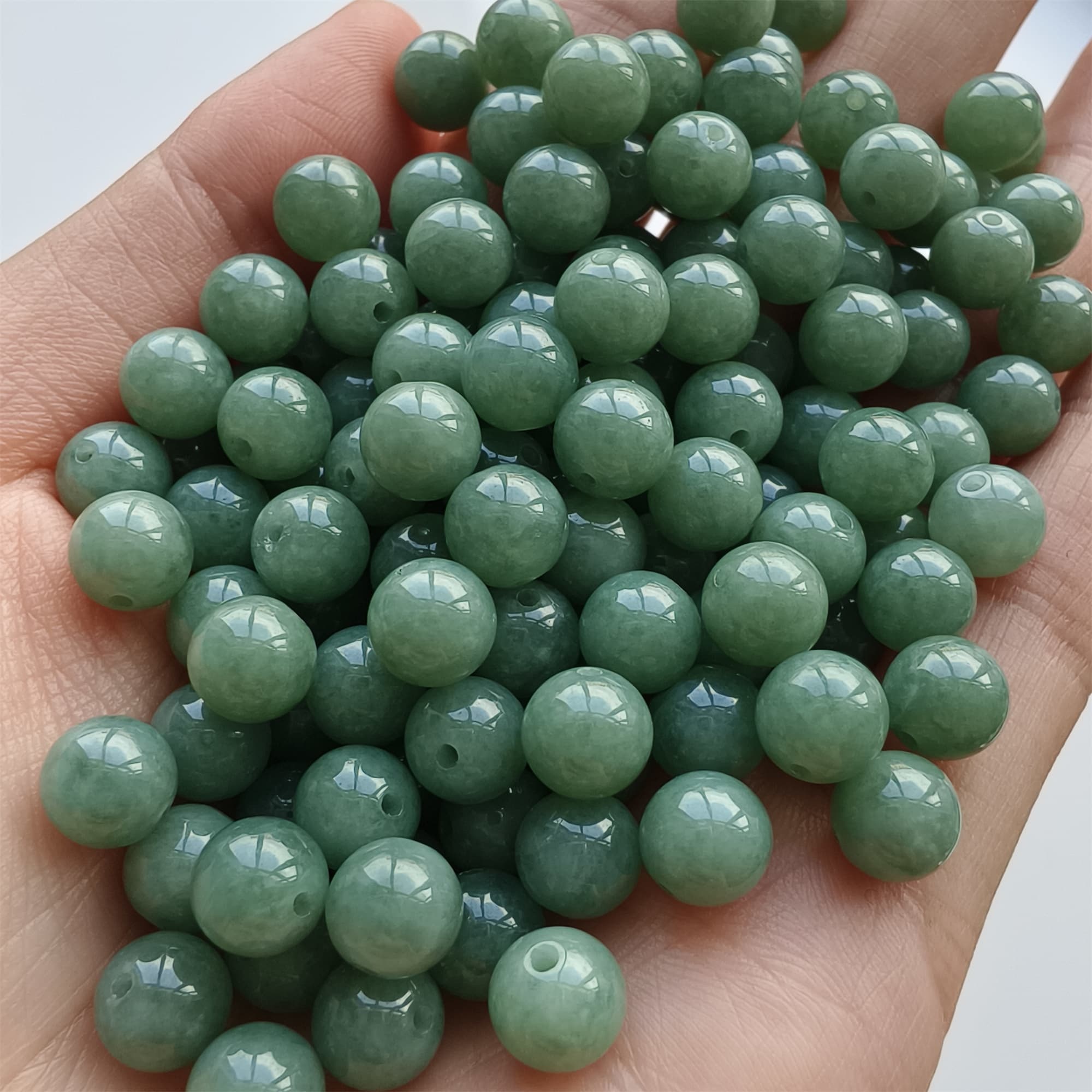 DDP 25pcs 7mm Natural Certificated Type A Green Burmese Jadeite Round Beads
