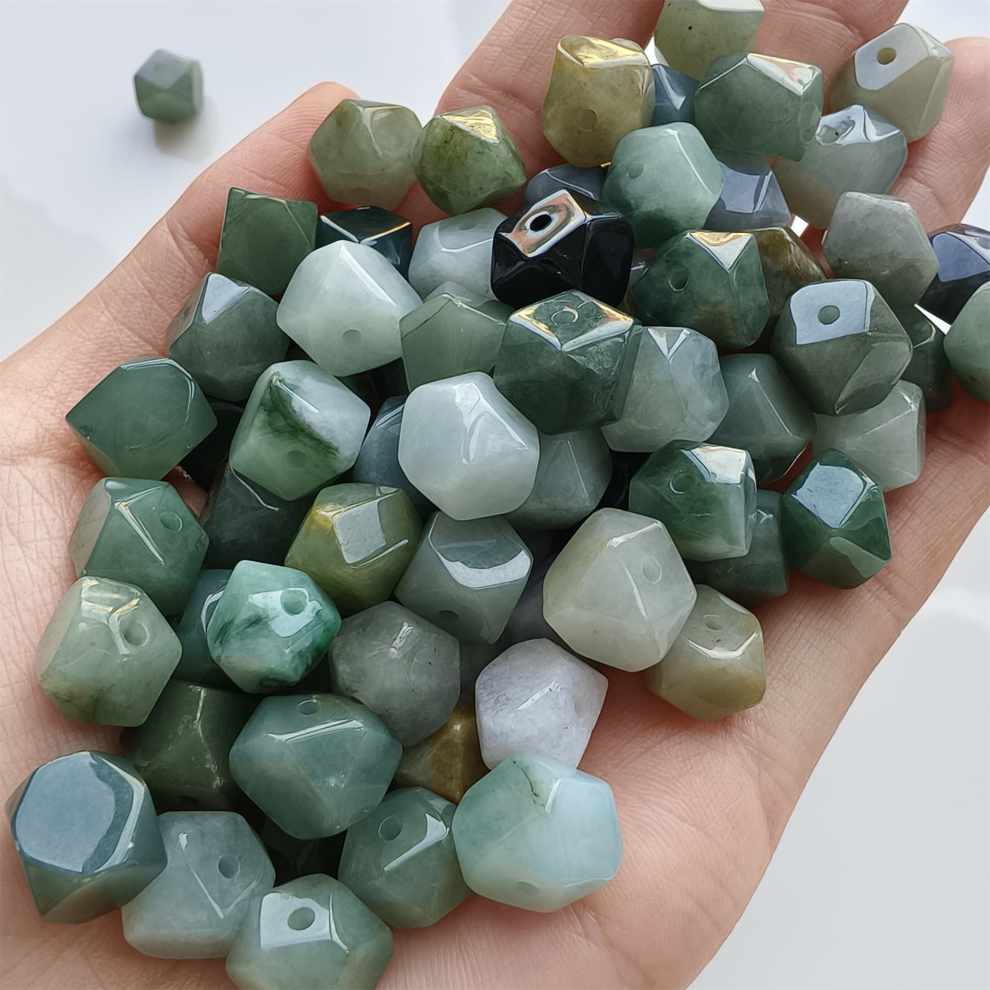 DDP 10pcs 9-9.5mm Natural Certificated Type A Green Yellow Burmese Jadeite Irregular Polygonal Beads