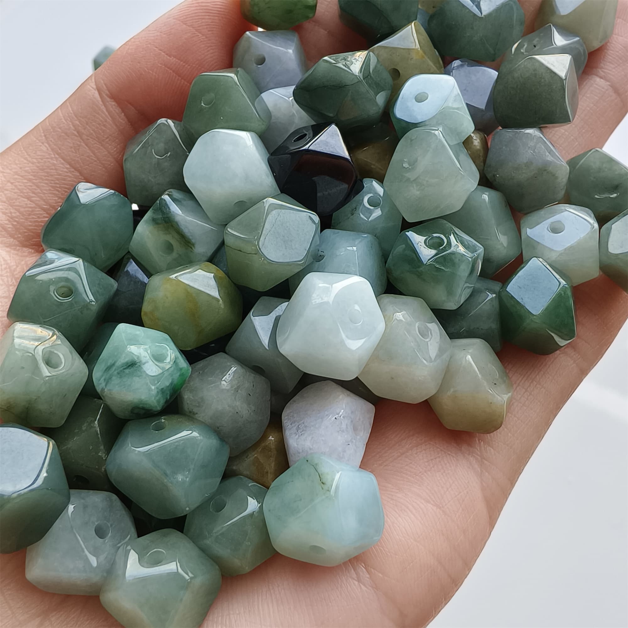 DDP 10pcs 9-9.5mm Natural Certificated Type A Green Yellow Burmese Jadeite Irregular Polygonal Beads
