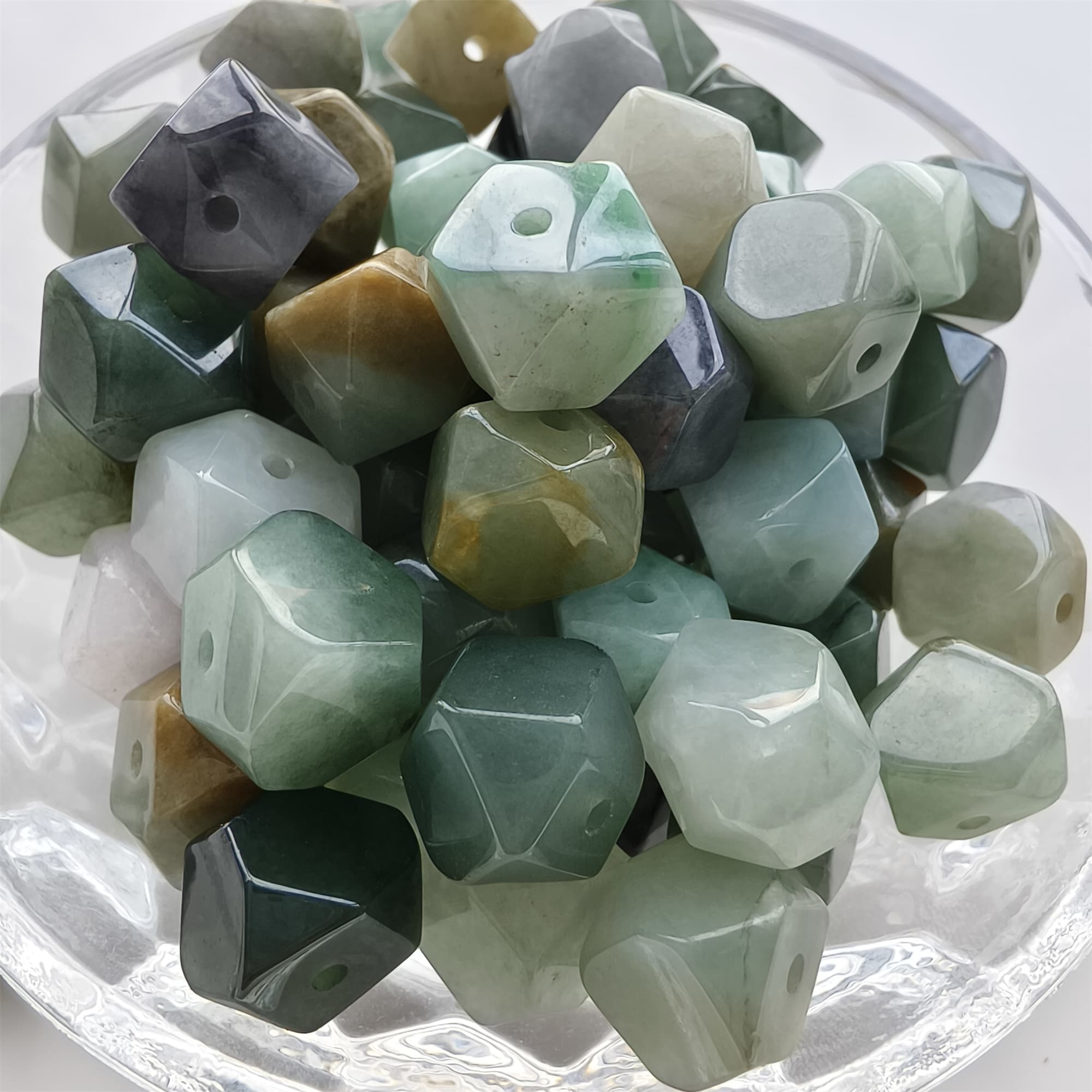DDP 10pcs 9-9.5mm Natural Certificated Type A Green Yellow Burmese Jadeite Irregular Polygonal Beads