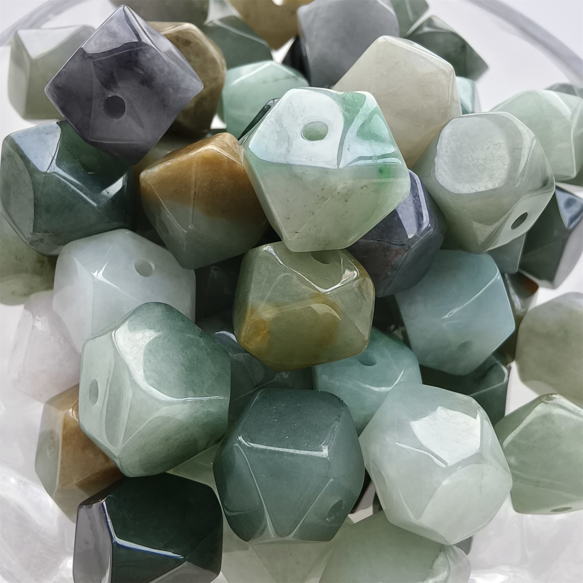 DDP 10pcs 9-9.5mm Natural Certificated Type A Green Yellow Burmese Jadeite Irregular Polygonal Beads