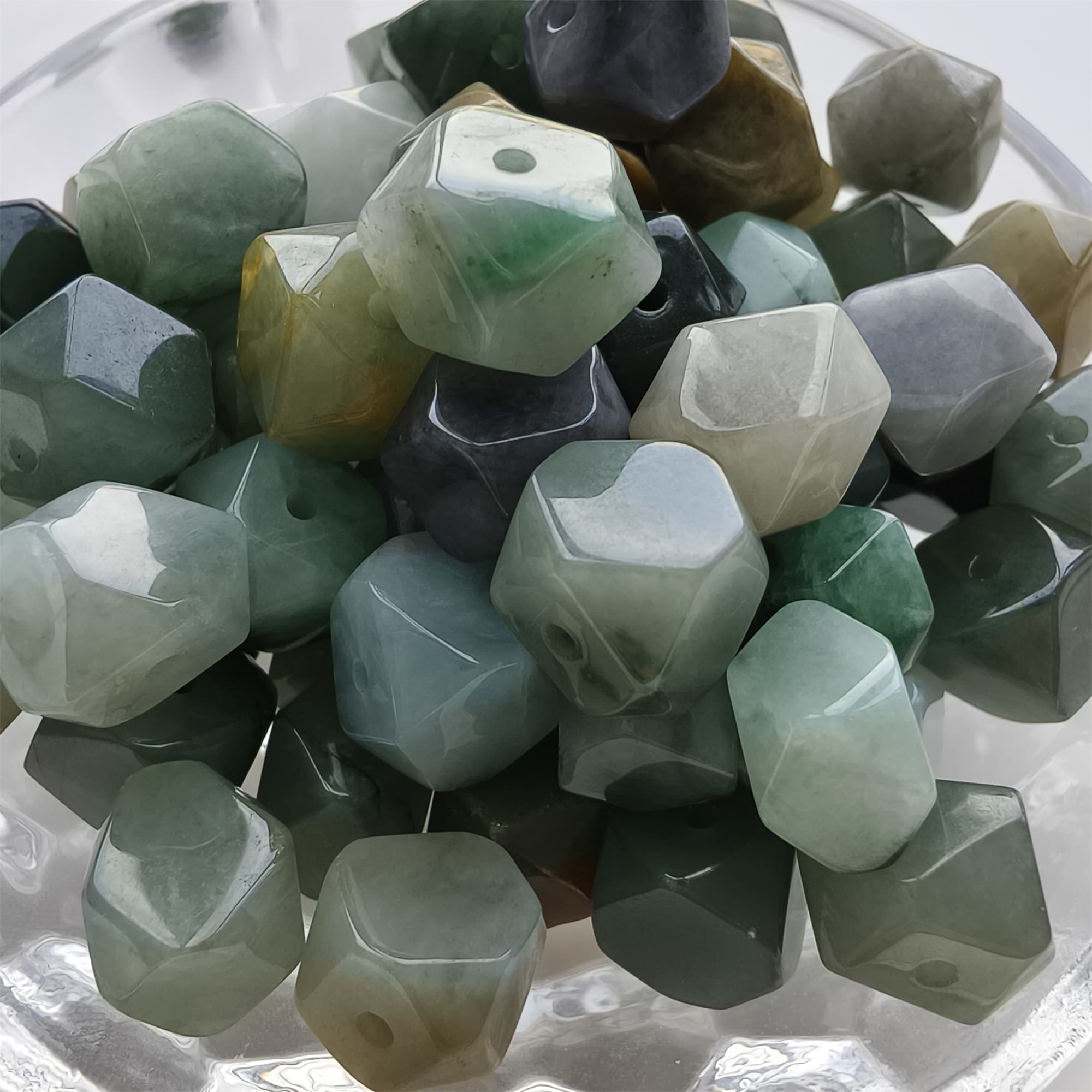 DDP 10pcs 9-9.5mm Natural Certificated Type A Green Yellow Burmese Jadeite Irregular Polygonal Beads