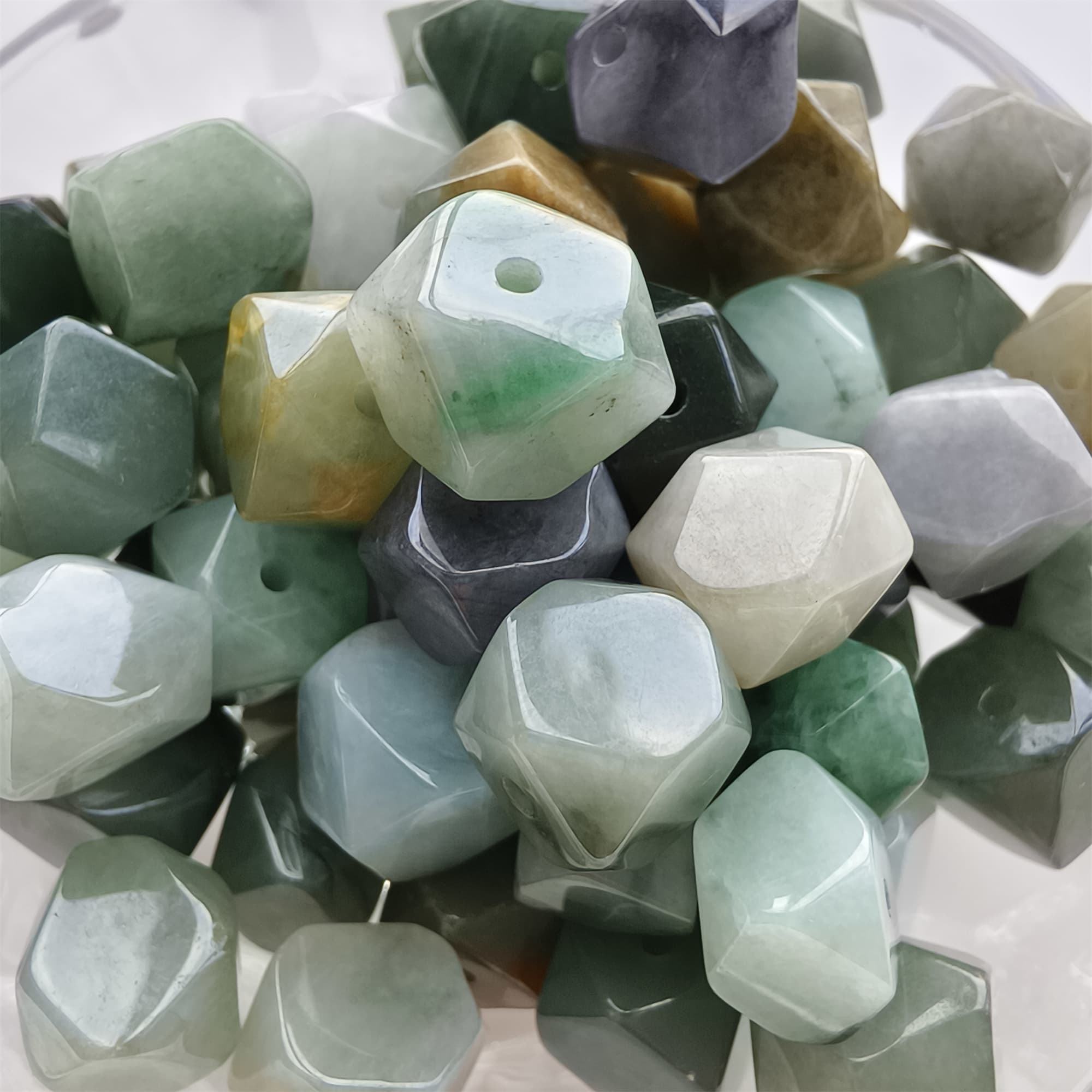 DDP 10pcs 9-9.5mm Natural Certificated Type A Green Yellow Burmese Jadeite Irregular Polygonal Beads