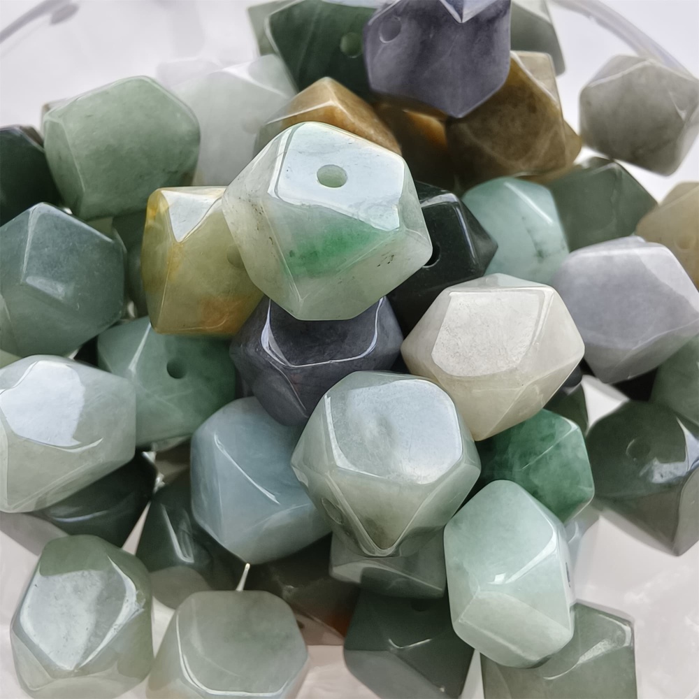 DDP 10pcs 9-9.5mm Natural Certificated Type A Green Yellow Burmese Jadeite Irregular Polygonal Beads
