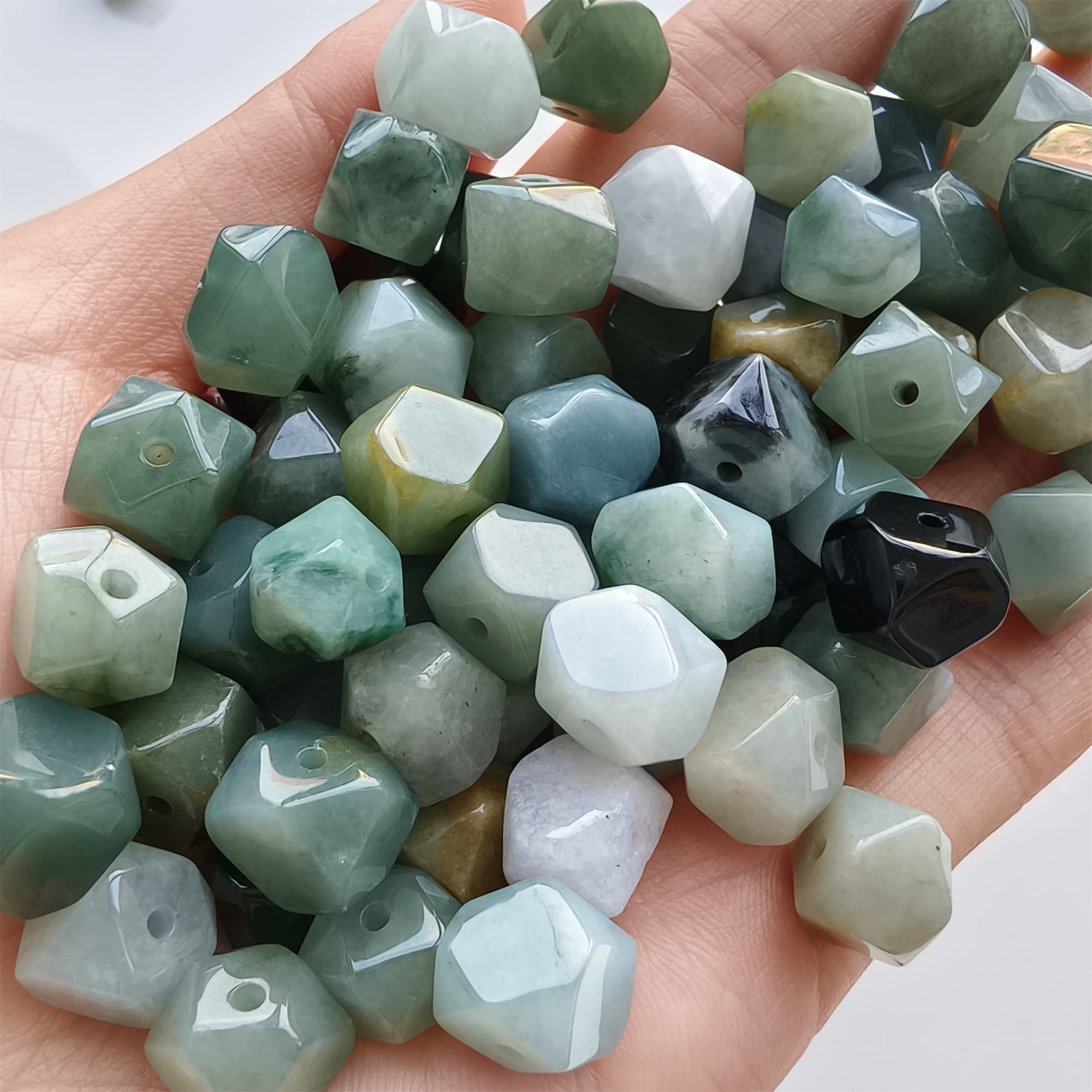 DDP 10pcs 9-9.5mm Natural Certificated Type A Green Yellow Burmese Jadeite Irregular Polygonal Beads