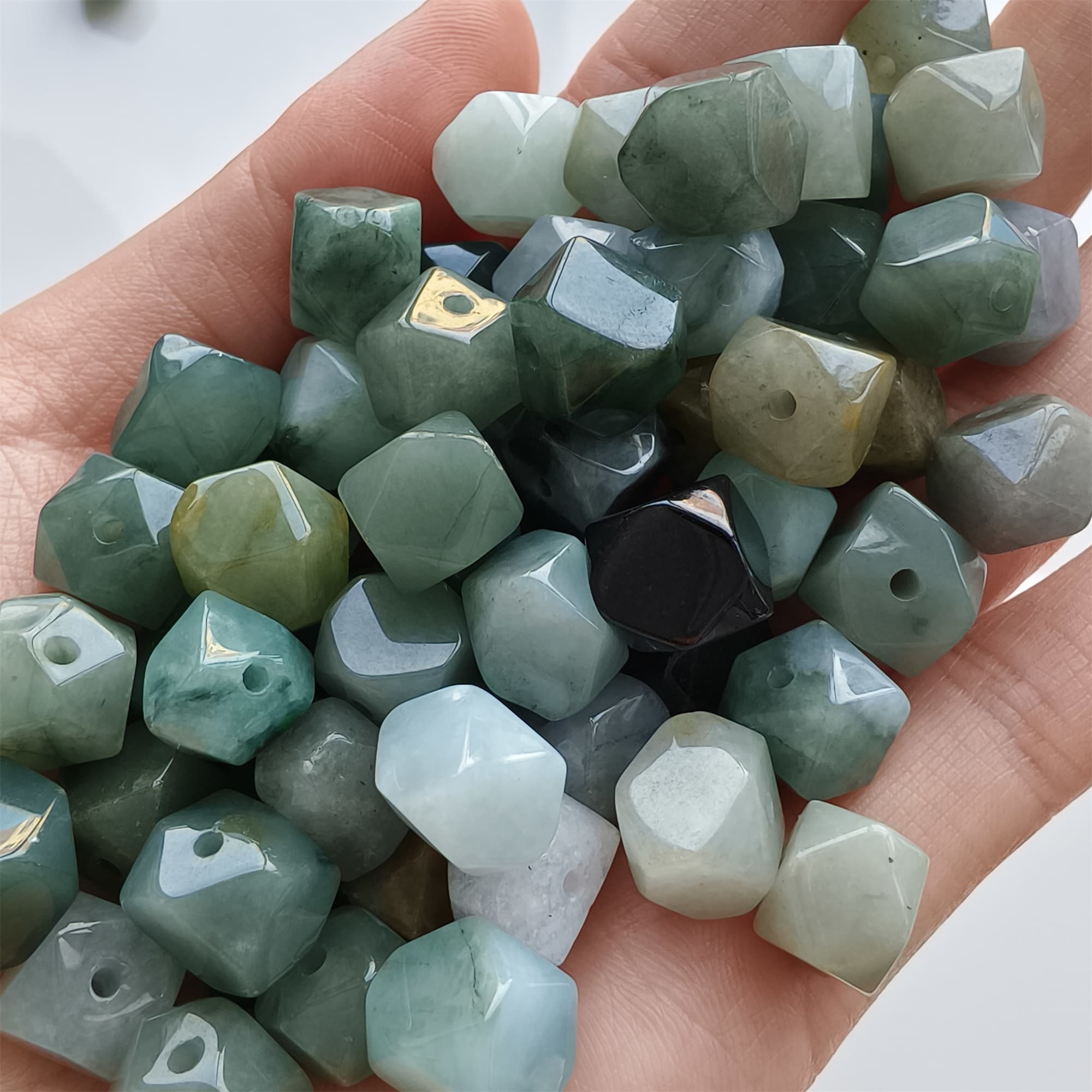 DDP 10pcs 9-9.5mm Natural Certificated Type A Green Yellow Burmese Jadeite Irregular Polygonal Beads