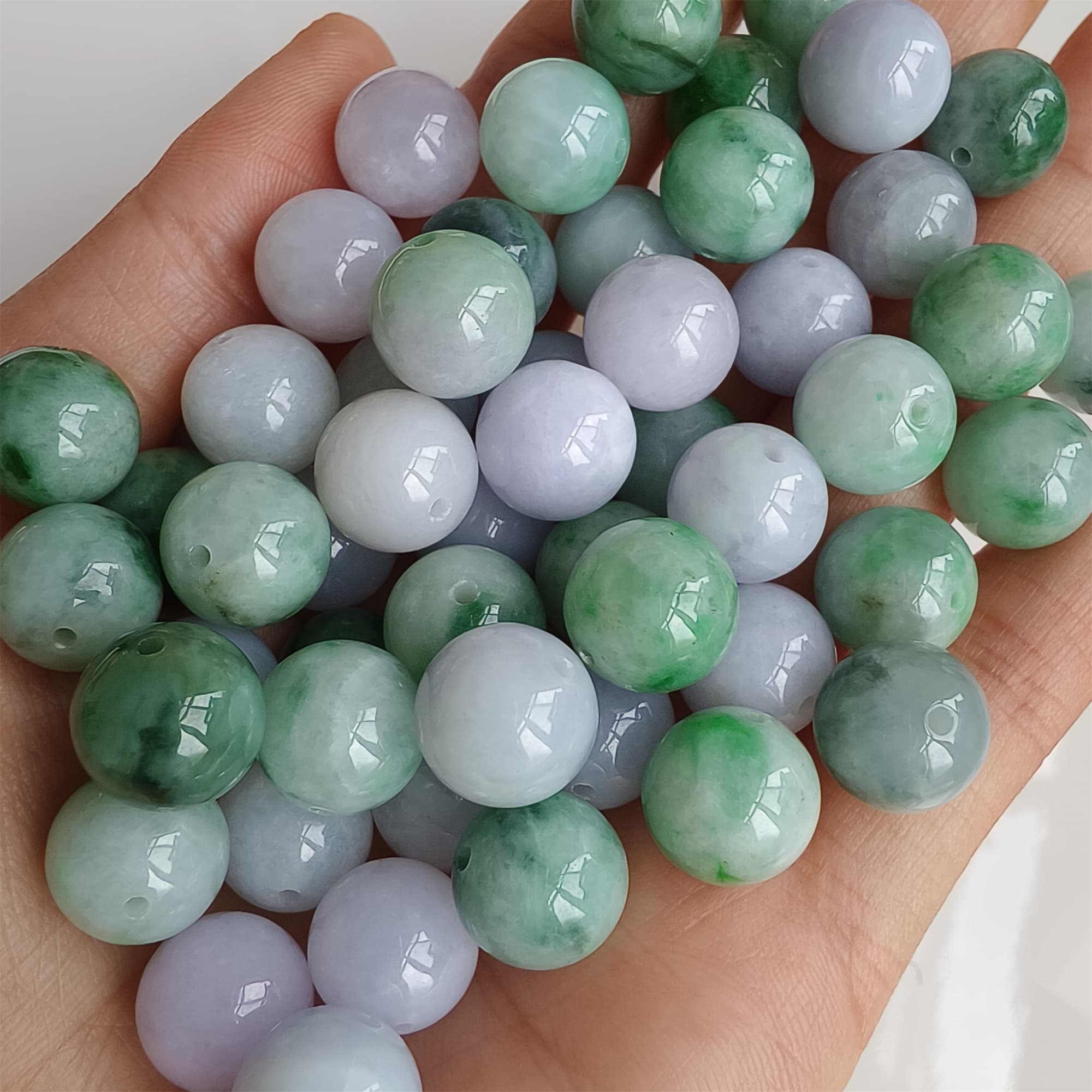DDP 20pcs 10.5mm Natural Certificated Type A Lavender Green Burmese Jadeite Round Beads