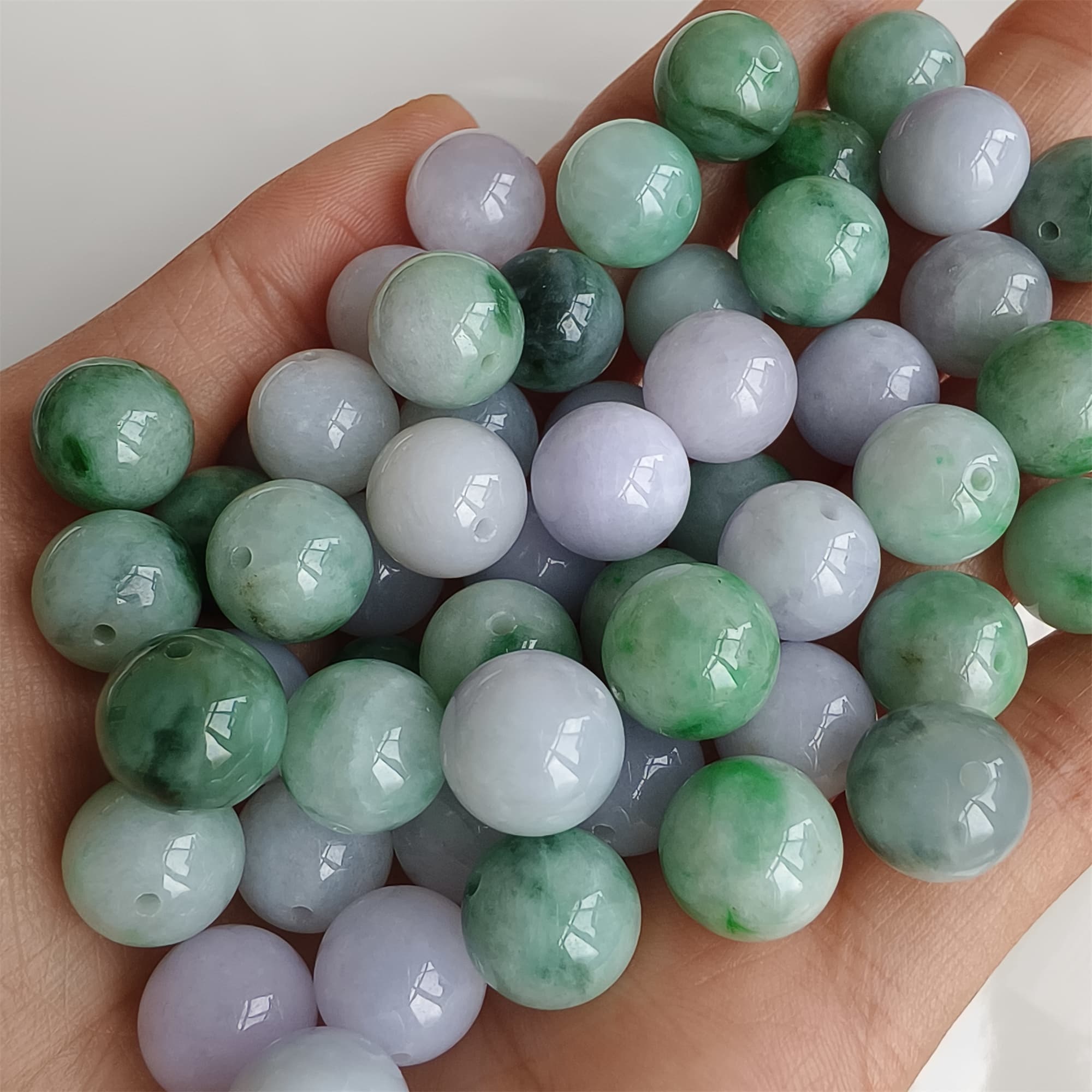 DDP 20pcs 10.5mm Natural Certificated Type A Lavender Green Burmese Jadeite Round Beads