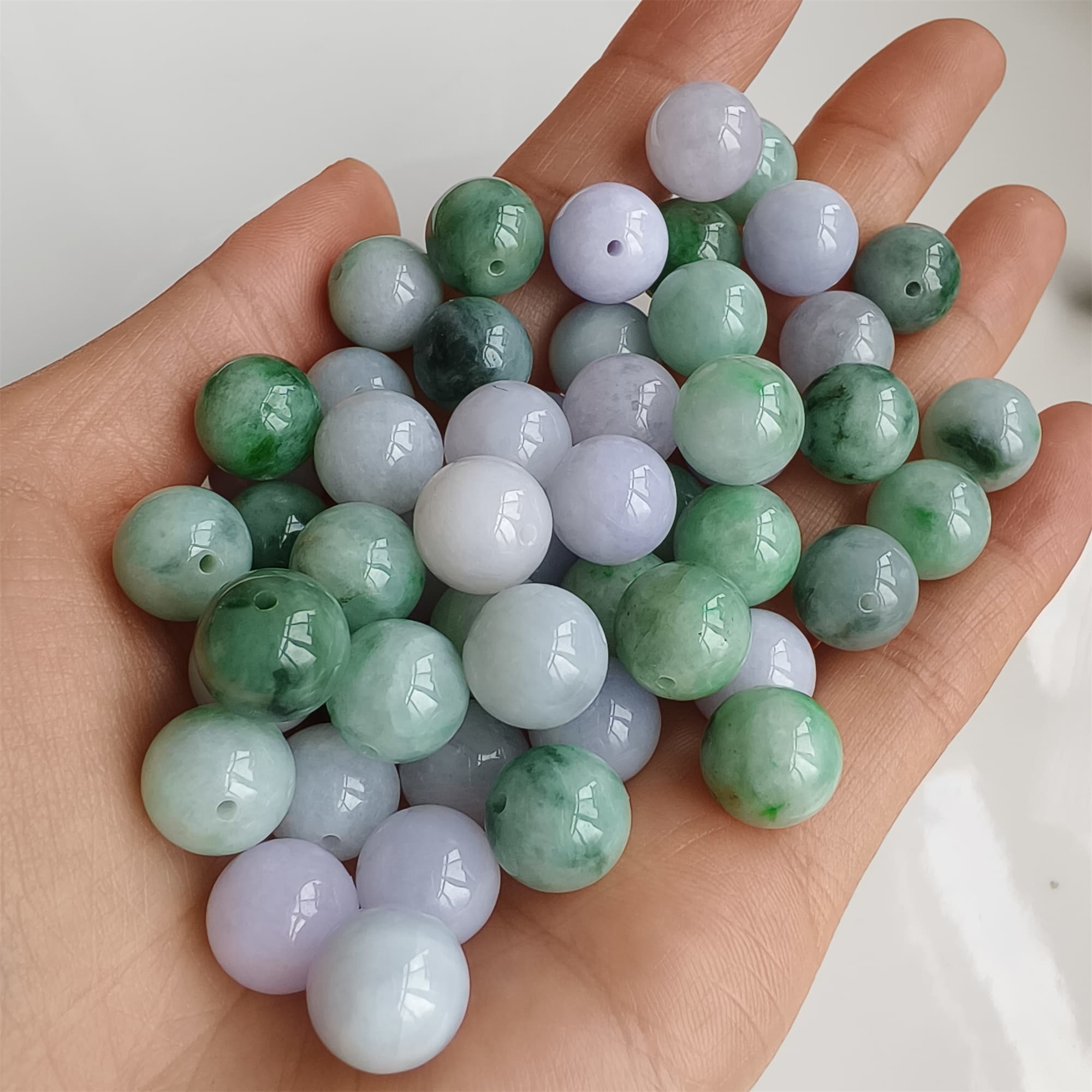 DDP 20pcs 10.5mm Natural Certificated Type A Lavender Green Burmese Jadeite Round Beads