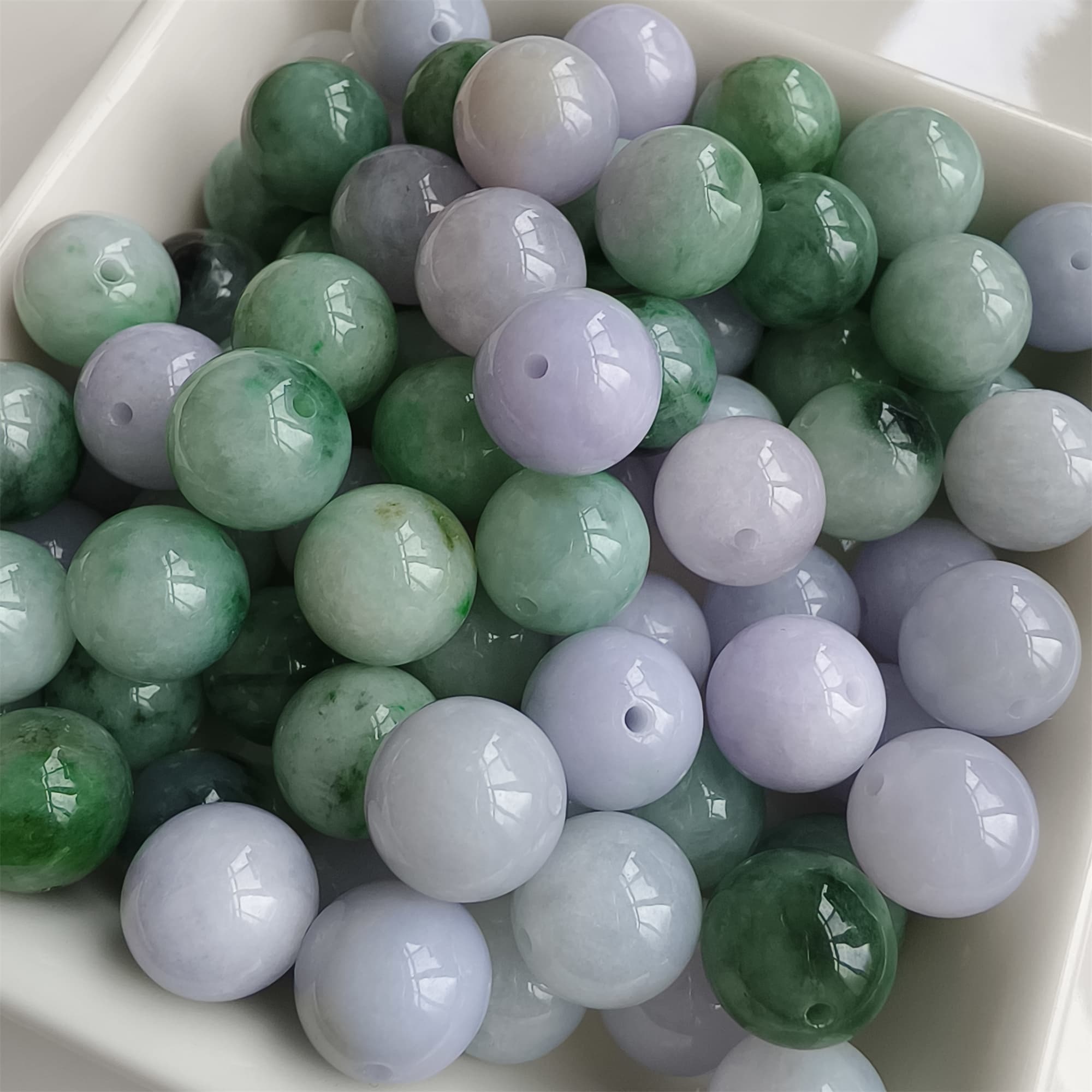 DDP 20pcs 10.5mm Natural Certificated Type A Lavender Green Burmese Jadeite Round Beads