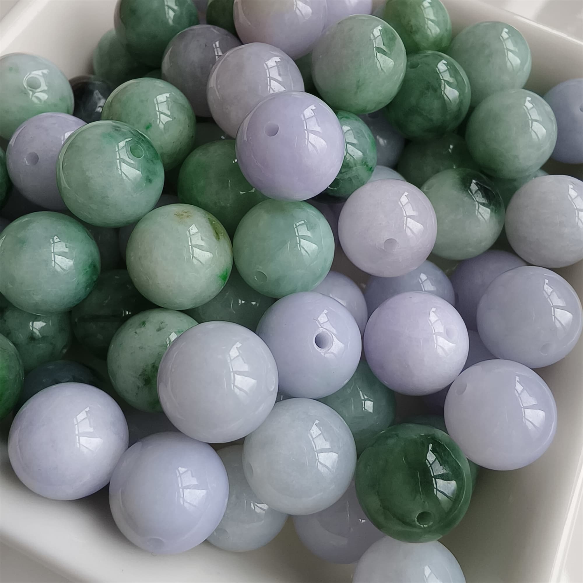 DDP 20pcs 10.5mm Natural Certificated Type A Lavender Green Burmese Jadeite Round Beads
