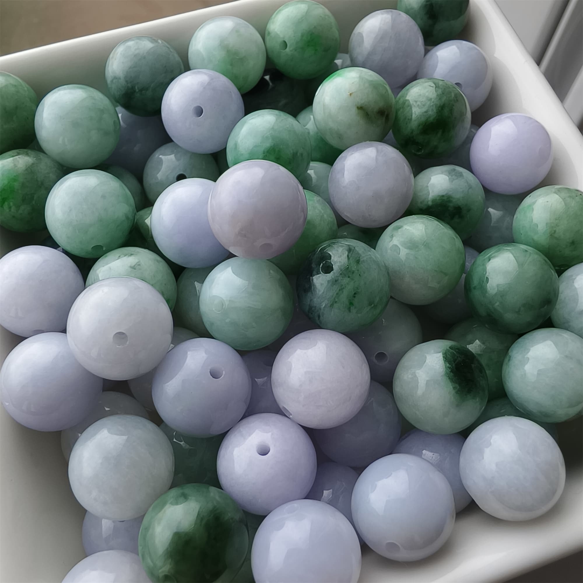DDP 20pcs 10.5mm Natural Certificated Type A Lavender Green Burmese Jadeite Round Beads