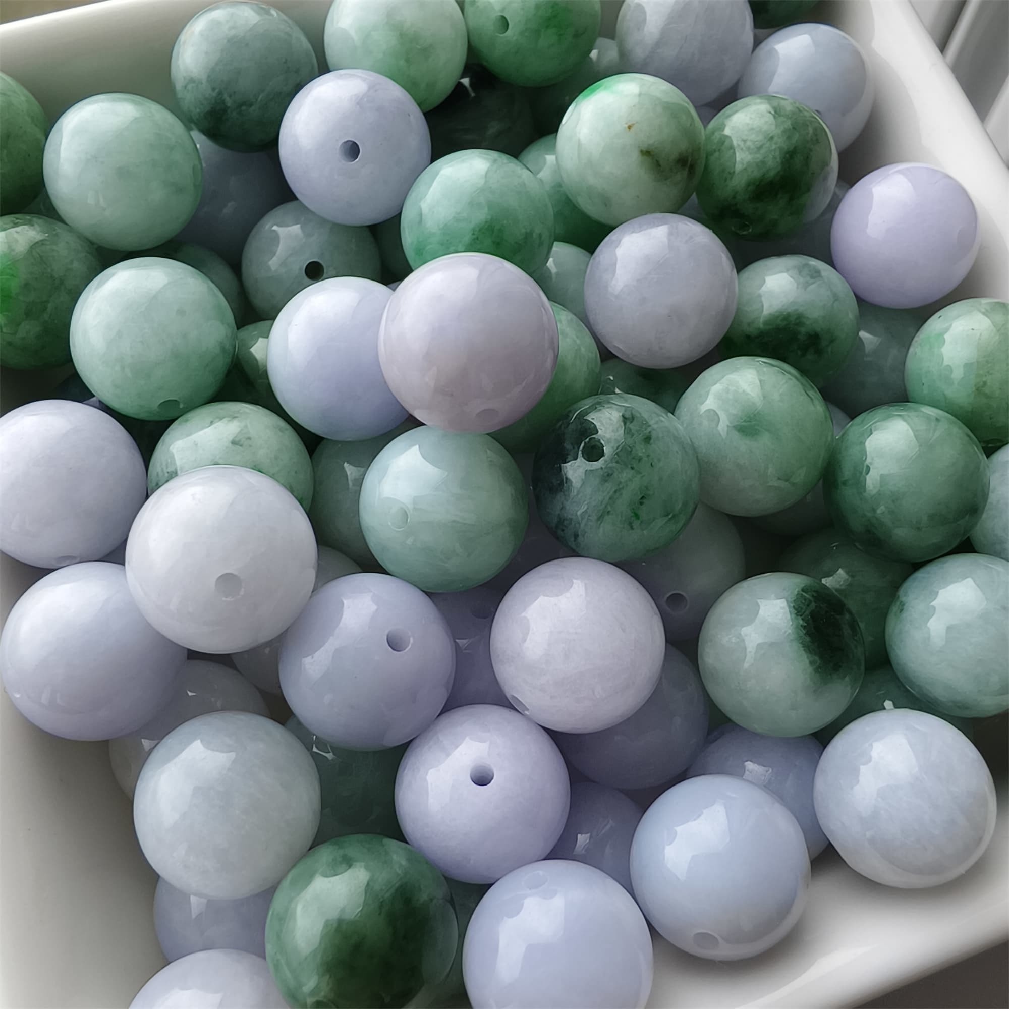 DDP 20pcs 10.5mm Natural Certificated Type A Lavender Green Burmese Jadeite Round Beads