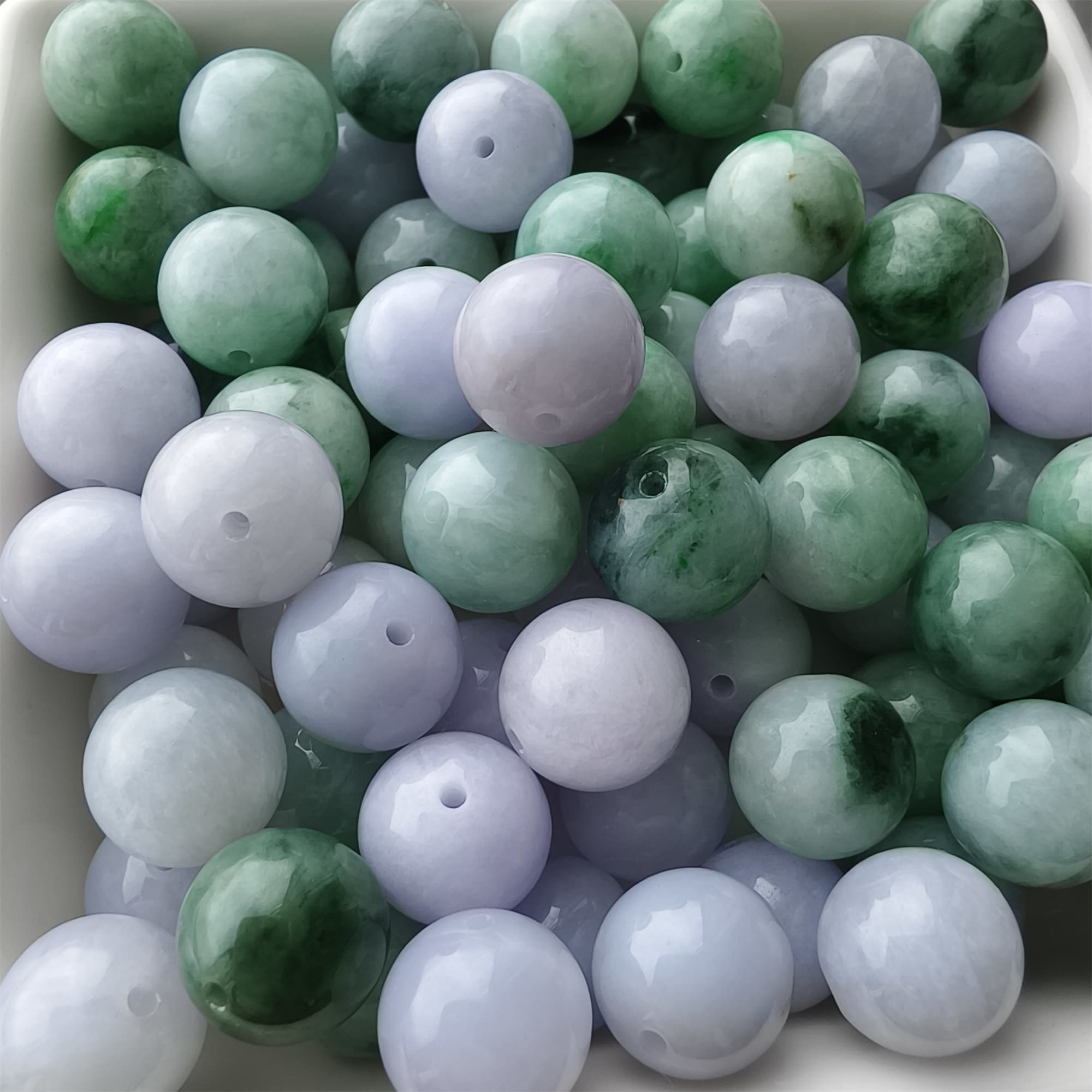DDP 20pcs 10.5mm Natural Certificated Type A Lavender Green Burmese Jadeite Round Beads
