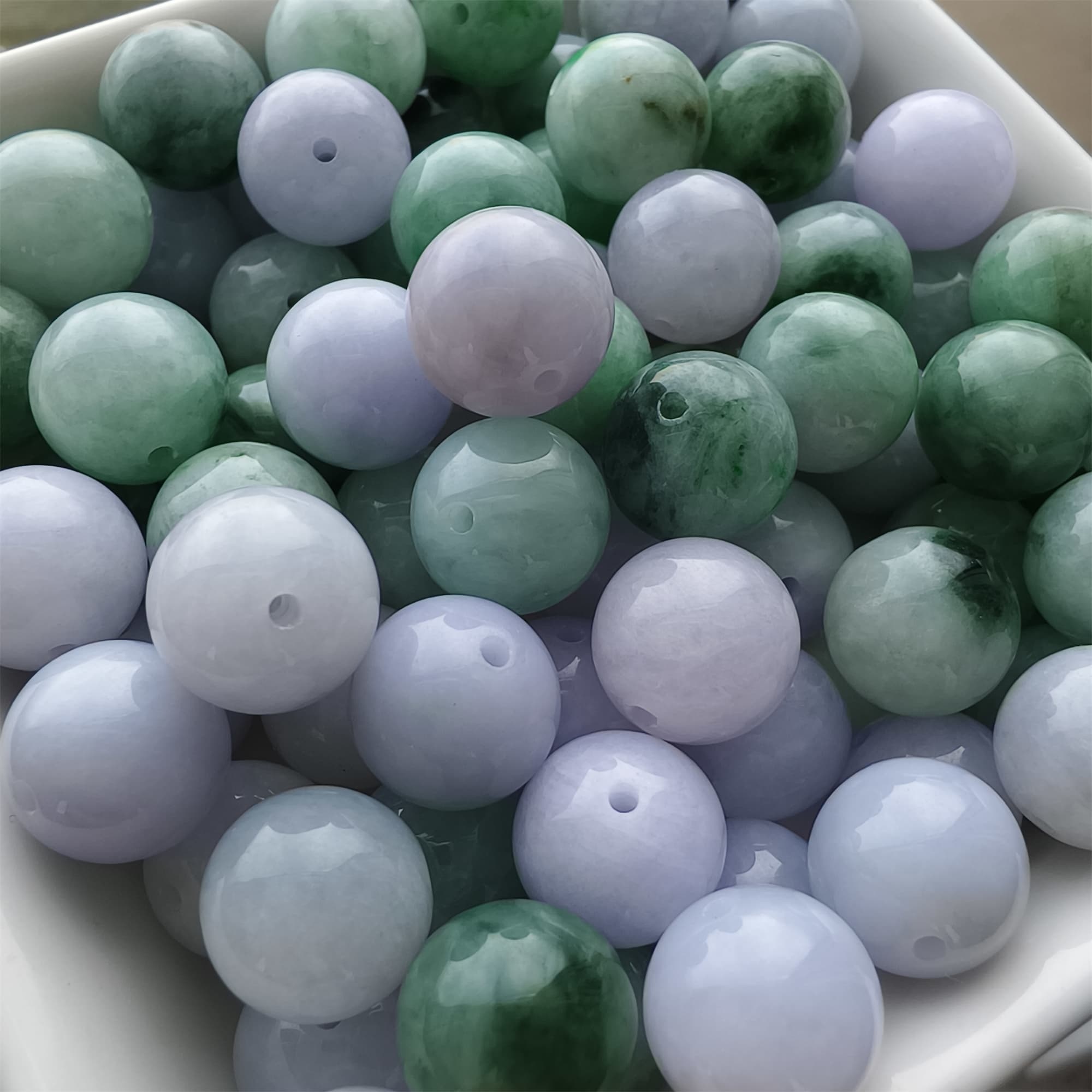 DDP 20pcs 10.5mm Natural Certificated Type A Lavender Green Burmese Jadeite Round Beads