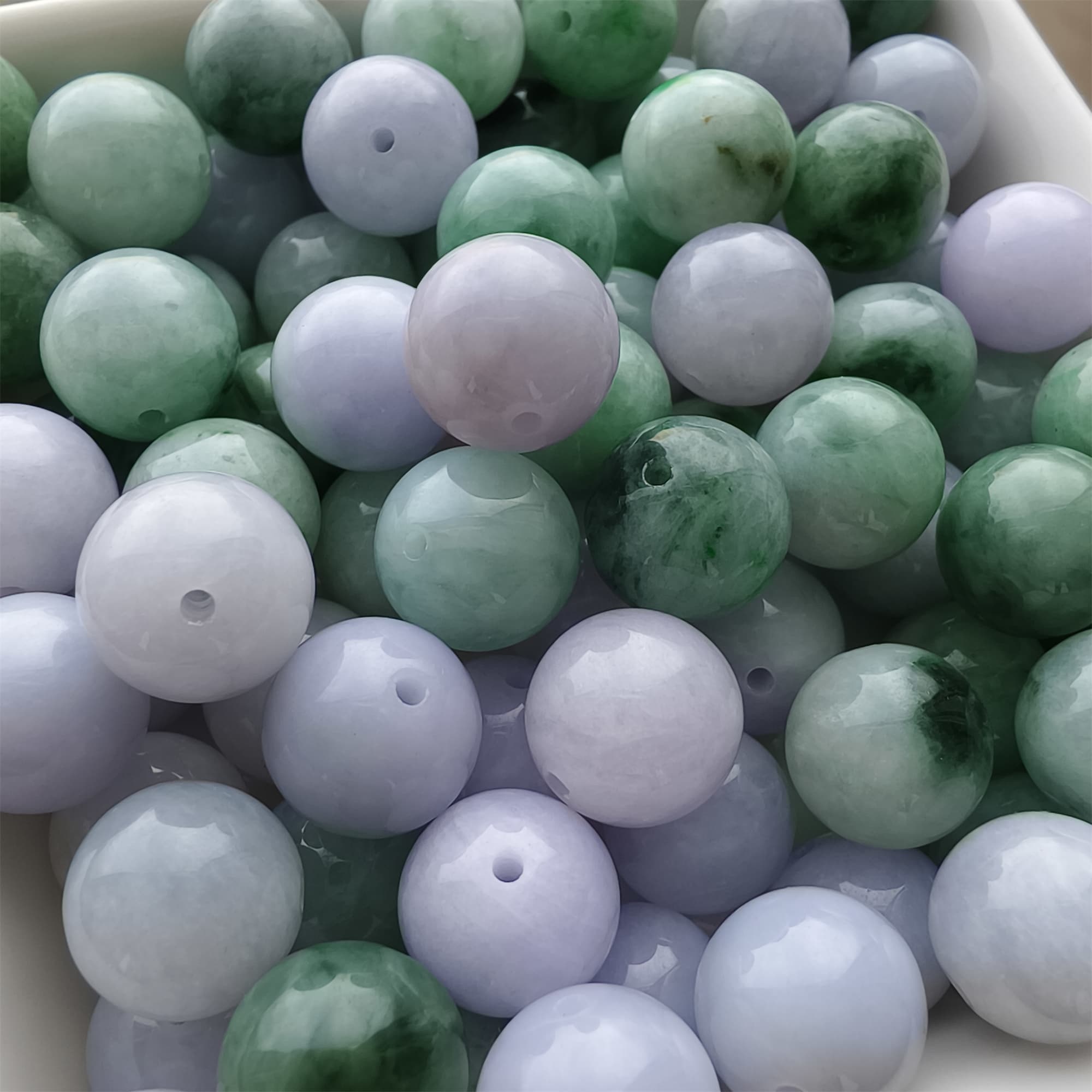 DDP 20pcs 10.5mm Natural Certificated Type A Lavender Green Burmese Jadeite Round Beads