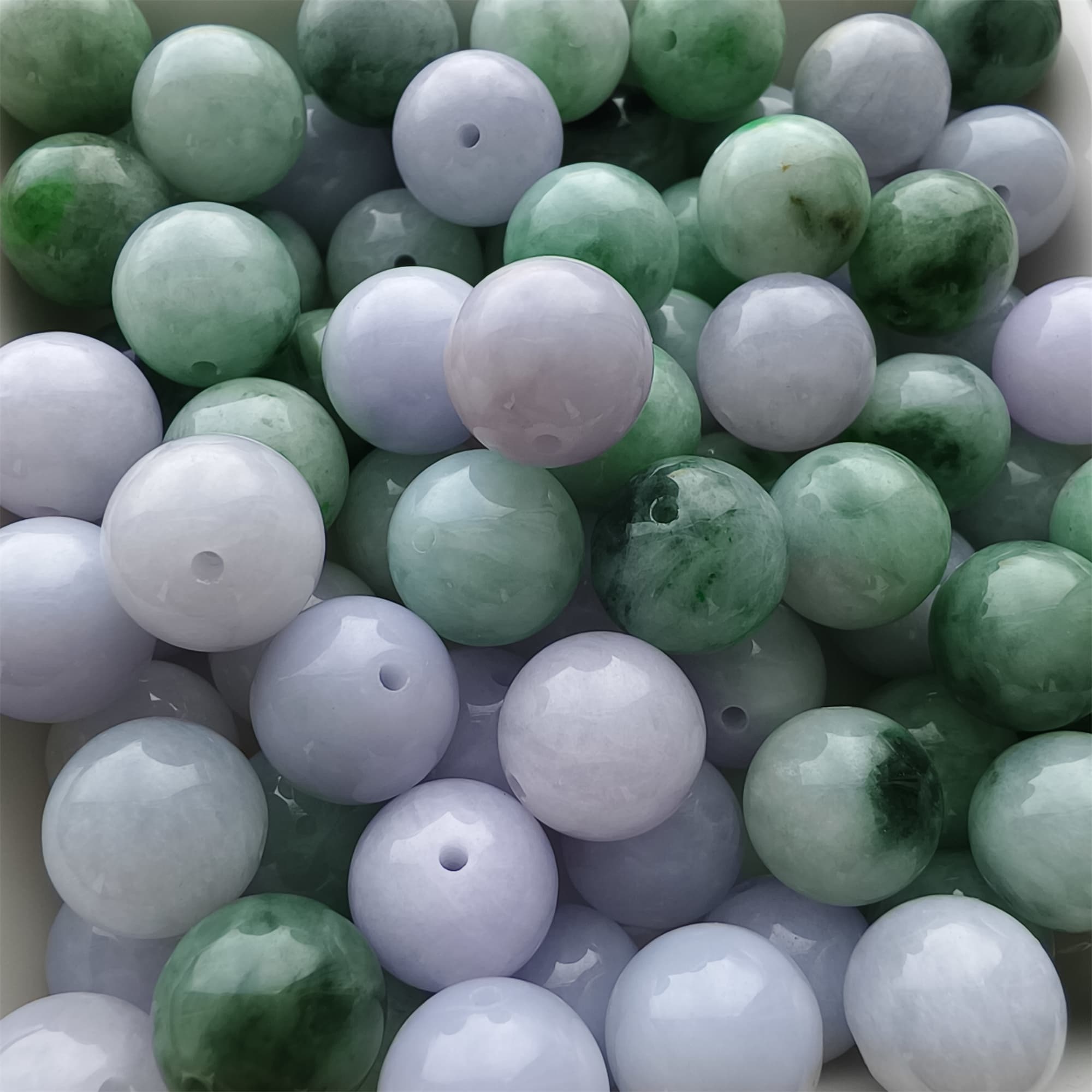 DDP 20pcs 10.5mm Natural Certificated Type A Lavender Green Burmese Jadeite Round Beads