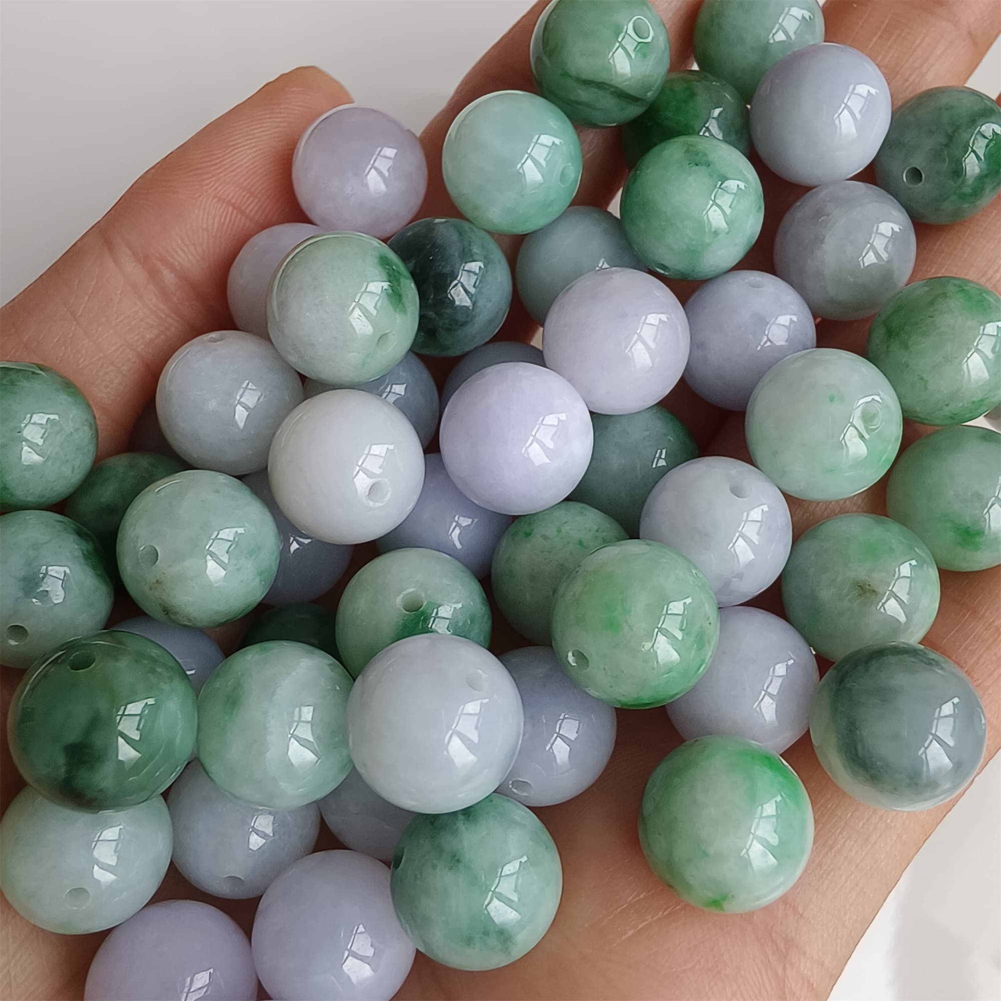 DDP 20pcs 10.5mm Natural Certificated Type A Lavender Green Burmese Jadeite Round Beads