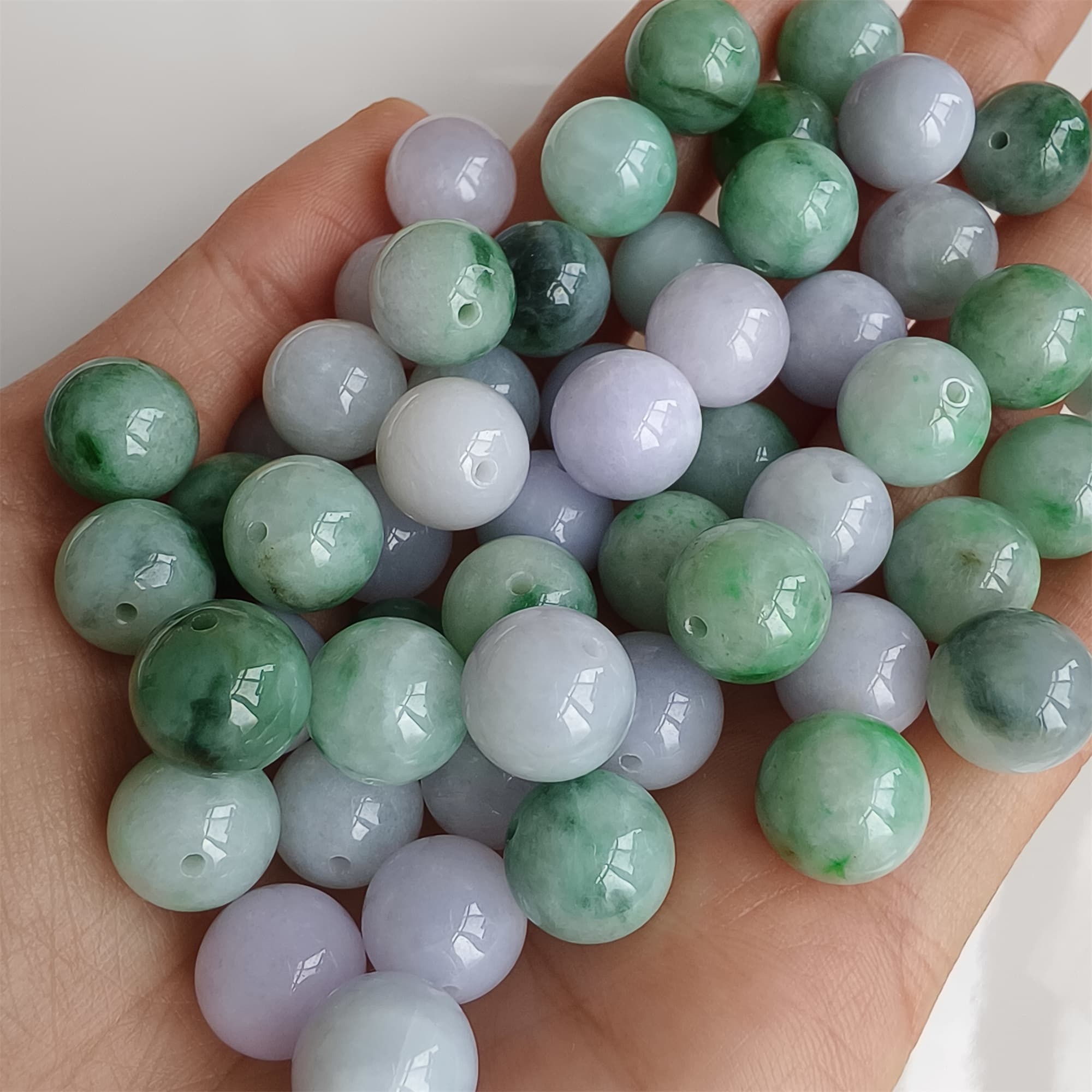 DDP 20pcs 10.5mm Natural Certificated Type A Lavender Green Burmese Jadeite Round Beads