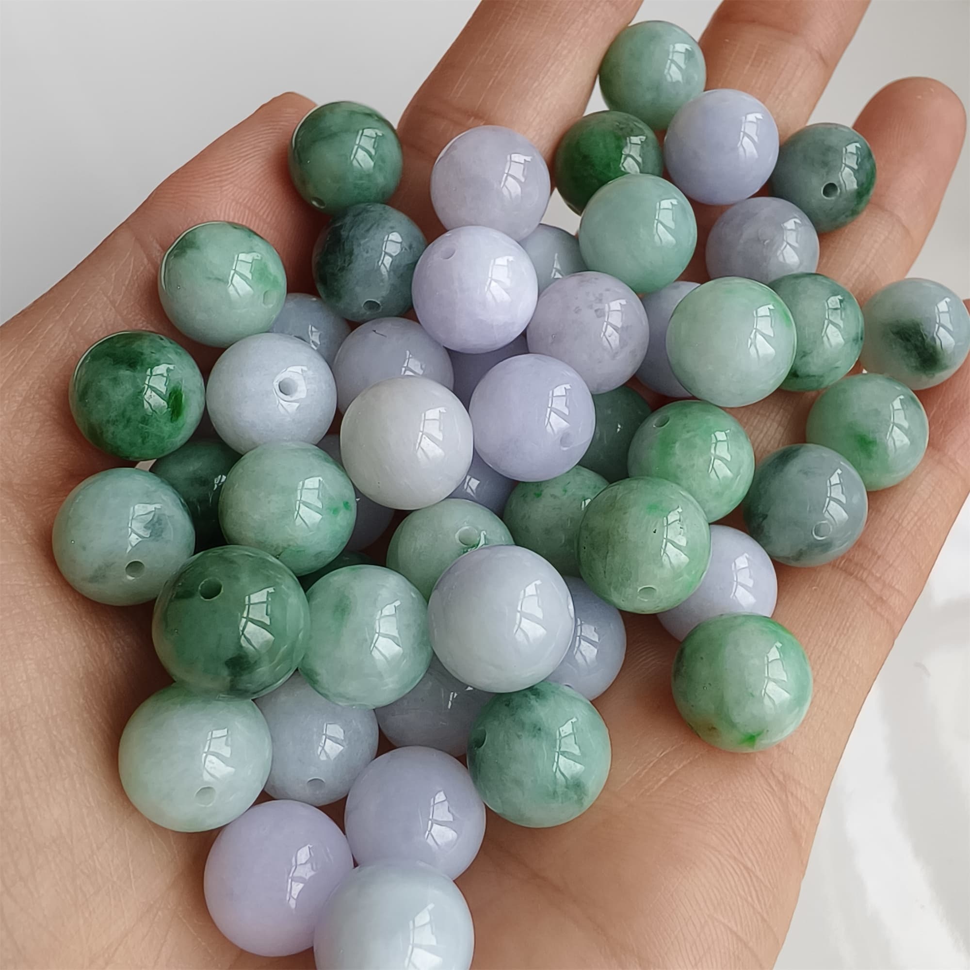 DDP 20pcs 10.5mm Natural Certificated Type A Lavender Green Burmese Jadeite Round Beads