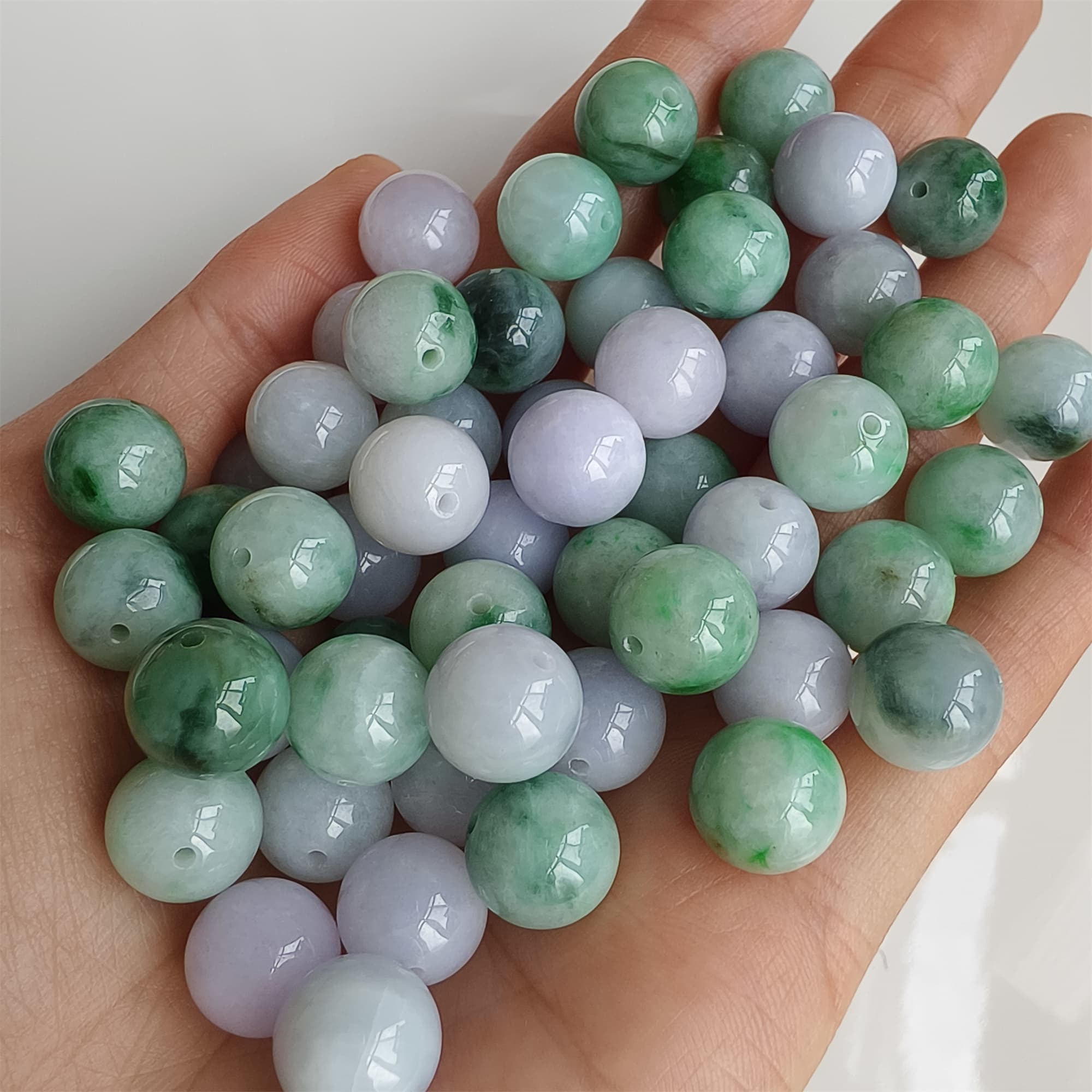 DDP 20pcs 10.5mm Natural Certificated Type A Lavender Green Burmese Jadeite Round Beads