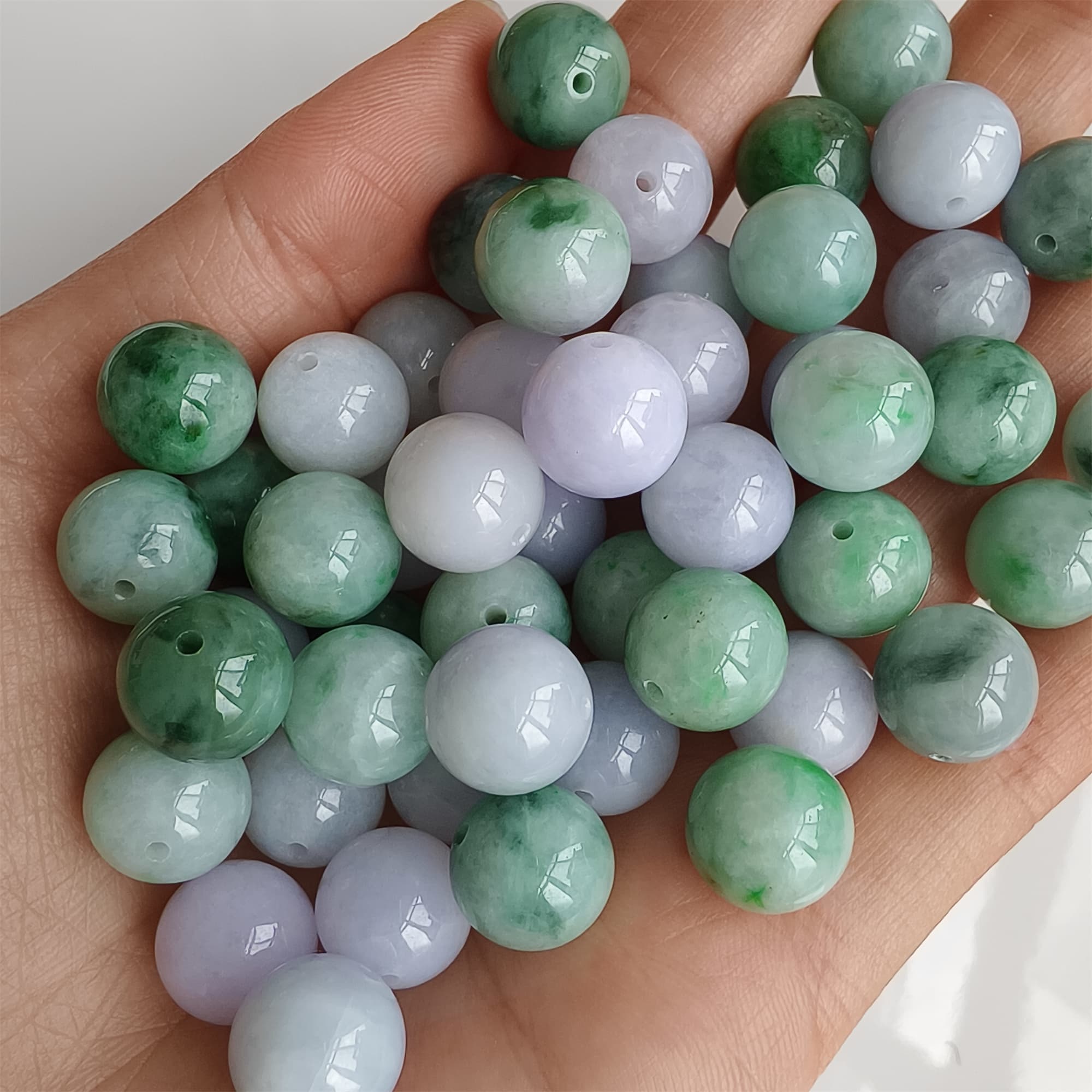 DDP 20pcs 10.5mm Natural Certificated Type A Lavender Green Burmese Jadeite Round Beads