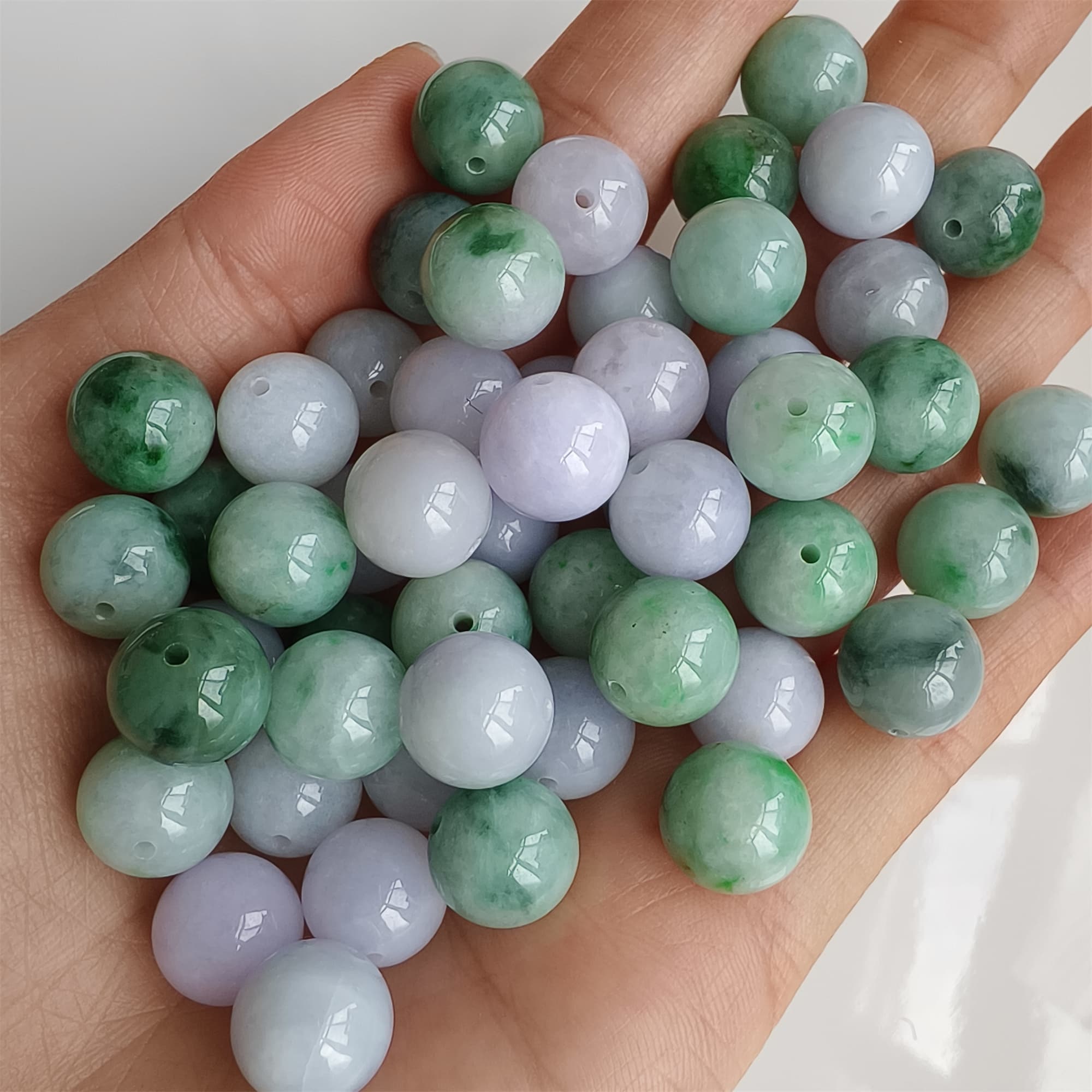 DDP 20pcs 10.5mm Natural Certificated Type A Lavender Green Burmese Jadeite Round Beads