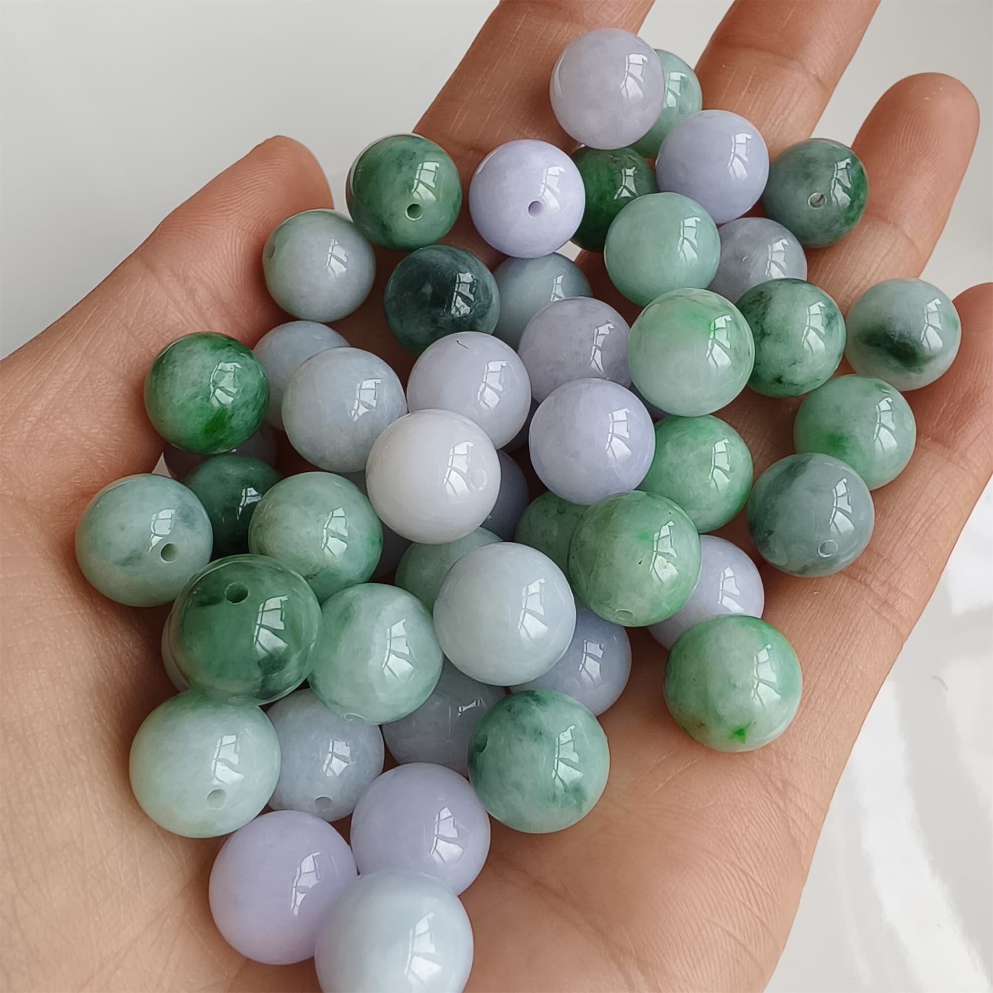 DDP 20pcs 10.5mm Natural Certificated Type A Lavender Green Burmese Jadeite Round Beads