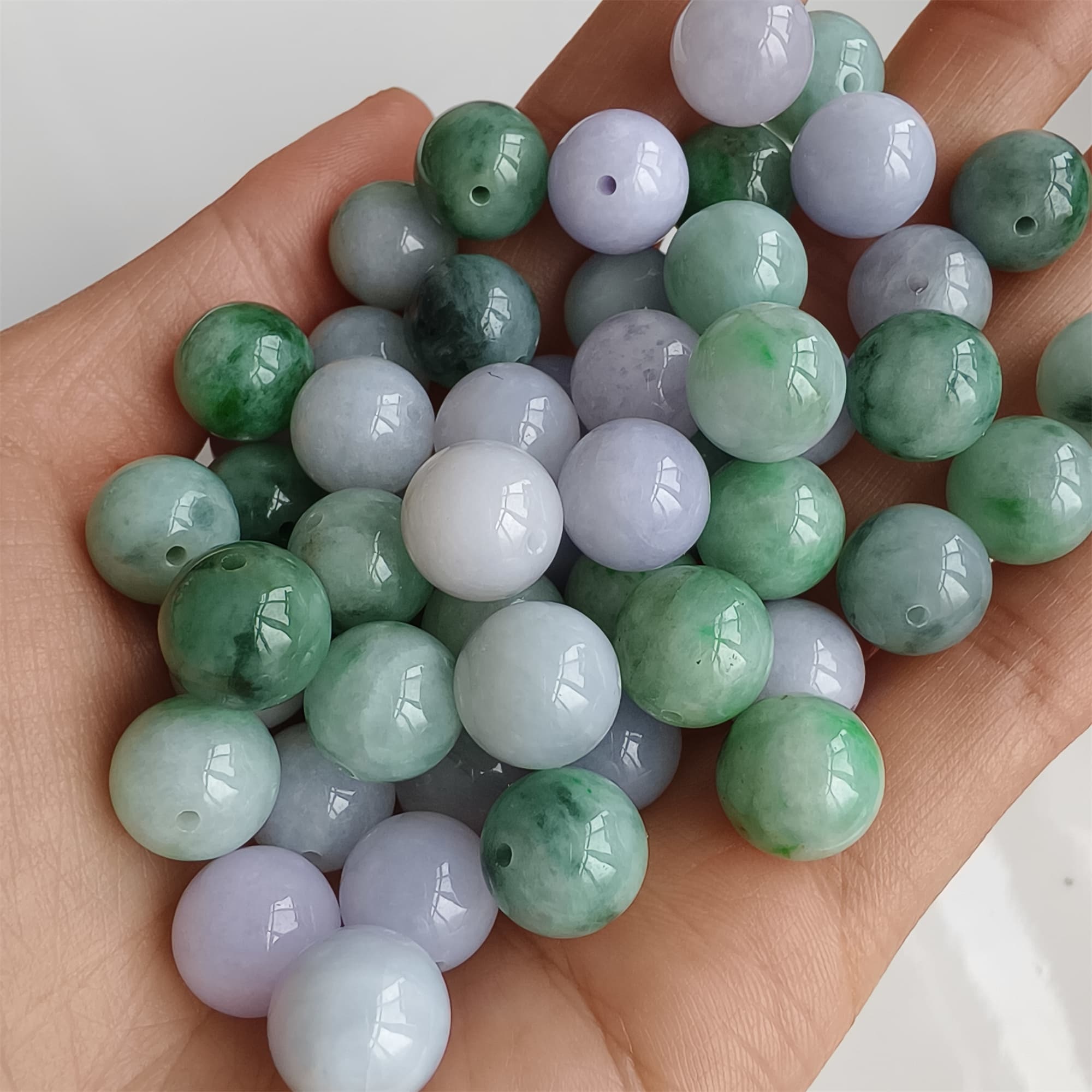 DDP 20pcs 10.5mm Natural Certificated Type A Lavender Green Burmese Jadeite Round Beads