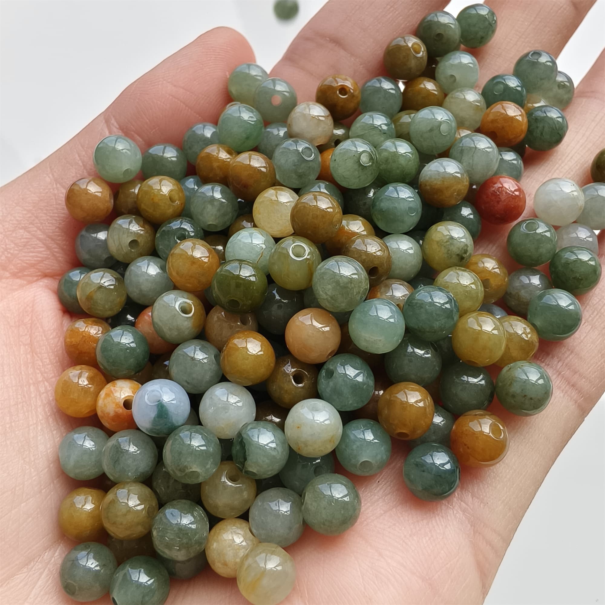 DDP 50pcs 6mm Natural Certificated Multi Color Burmese Jadeite Round Beads