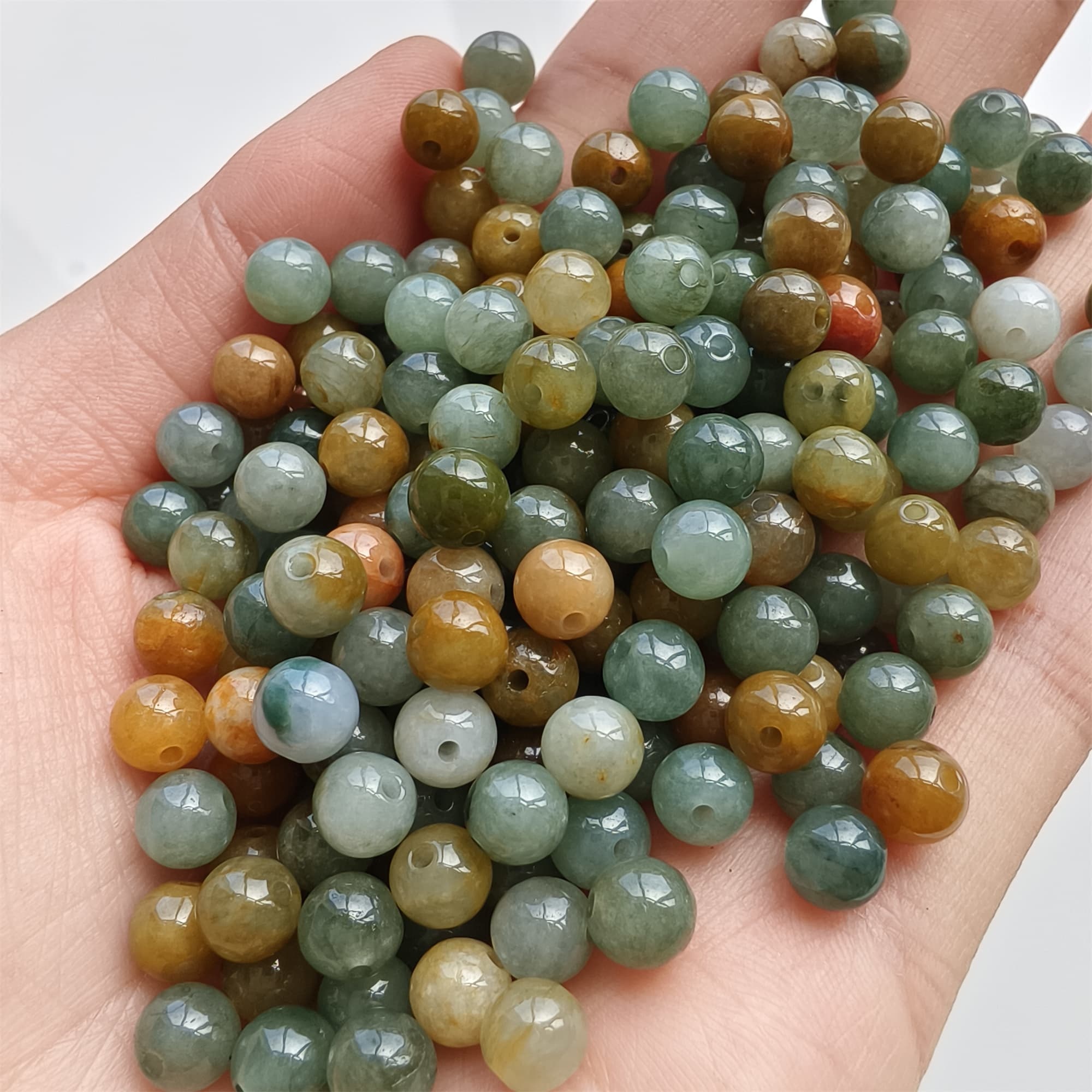 DDP 50pcs 6mm Natural Certificated Multi Color Burmese Jadeite Round Beads